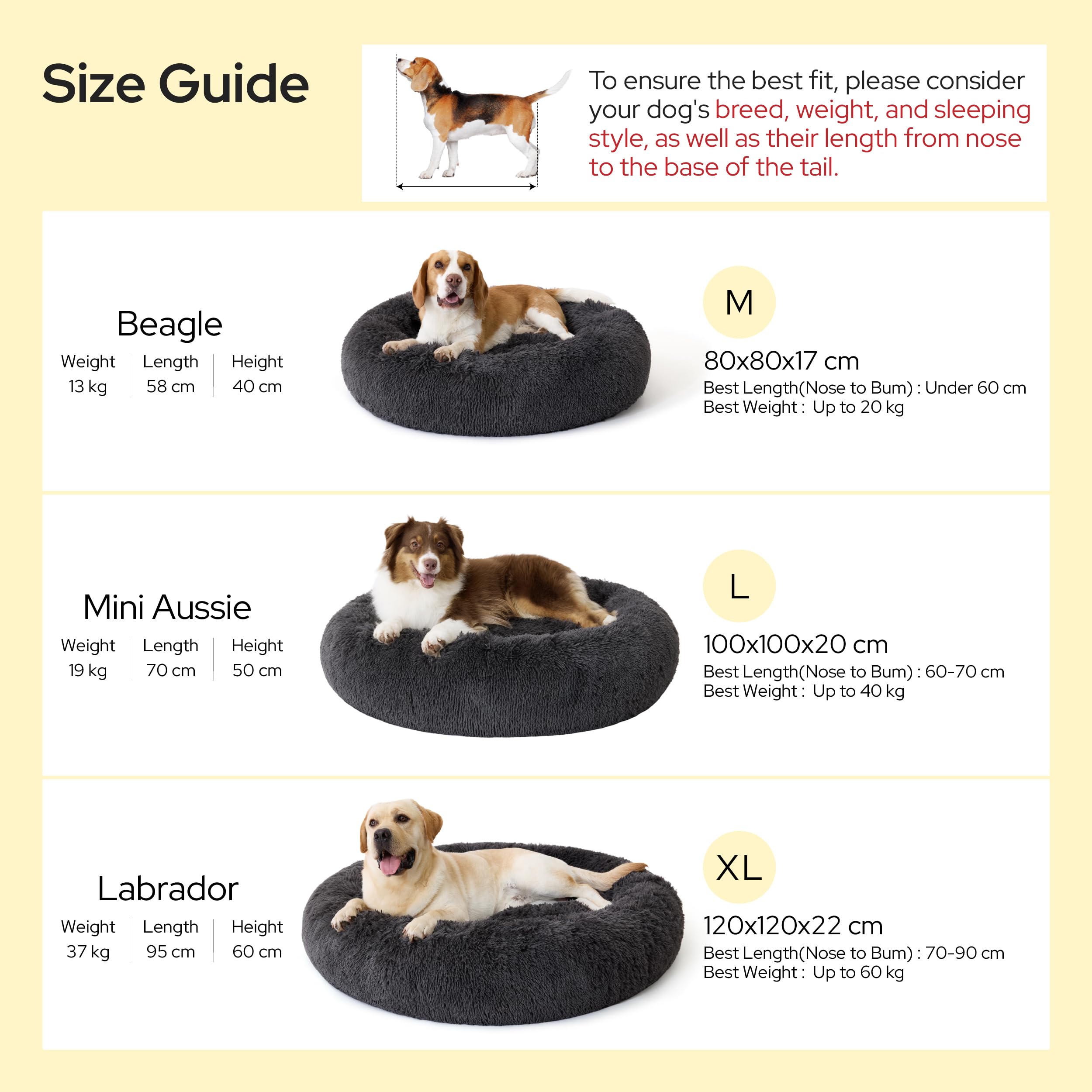 BEDSURE SupportMax™ Hundebett Mittelgroße Hunde Waschbar Flauschig, 80cm | Plüsch Donut Hundekorb mit Abnehmbarem und Waschbarem Bezug, Körbchen Hund mit Rutschfester Boden, Grau