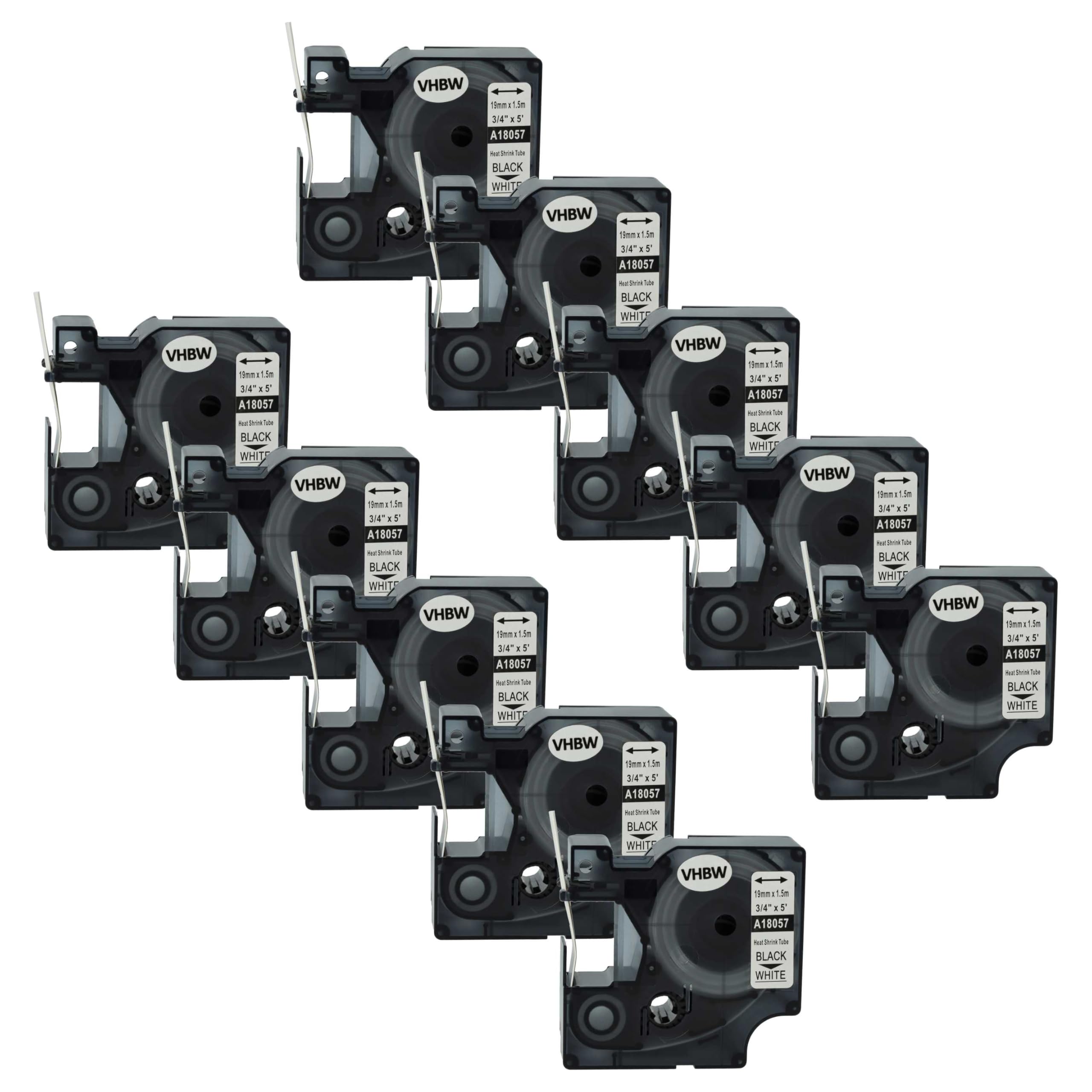 vhbw 10x Cassetta nastro sostituisce Dymo 18057 per etichettatrice nero su bianco, cassetta di tubi termoretrattili, 19 mm
