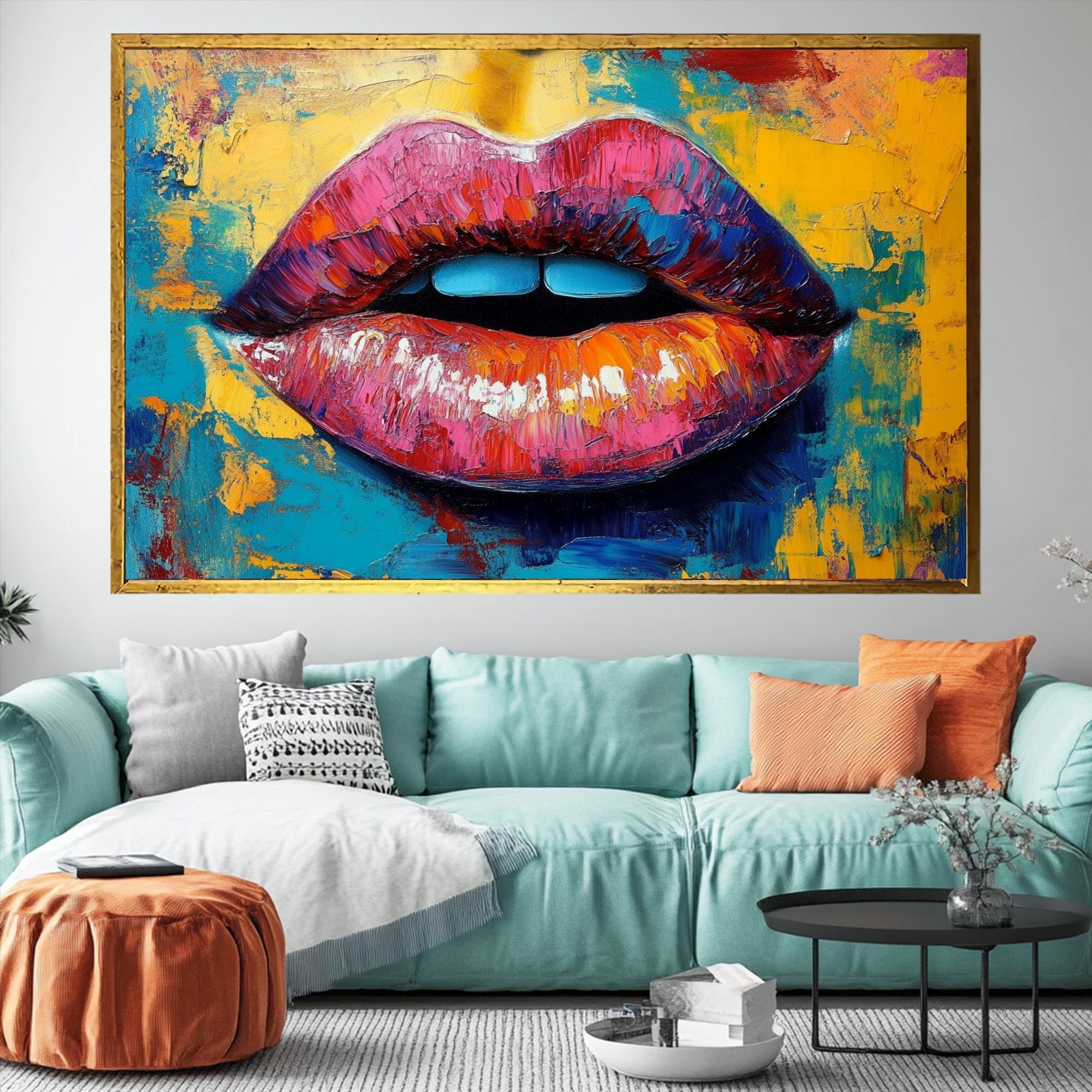 Tableau lèvres rouges abstrait 50x70 cm pour habiller un mur vide - 8