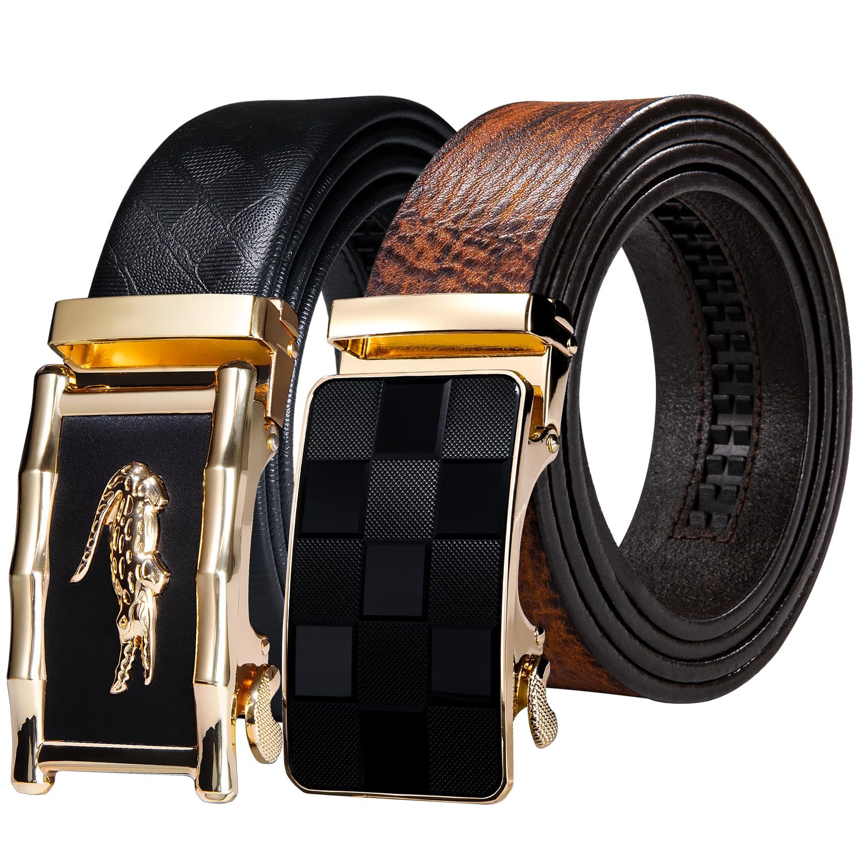 Barry.Wang Mens 2 Pack Ratchet Belts Leather Adjustable 1 3/8" Gift Box