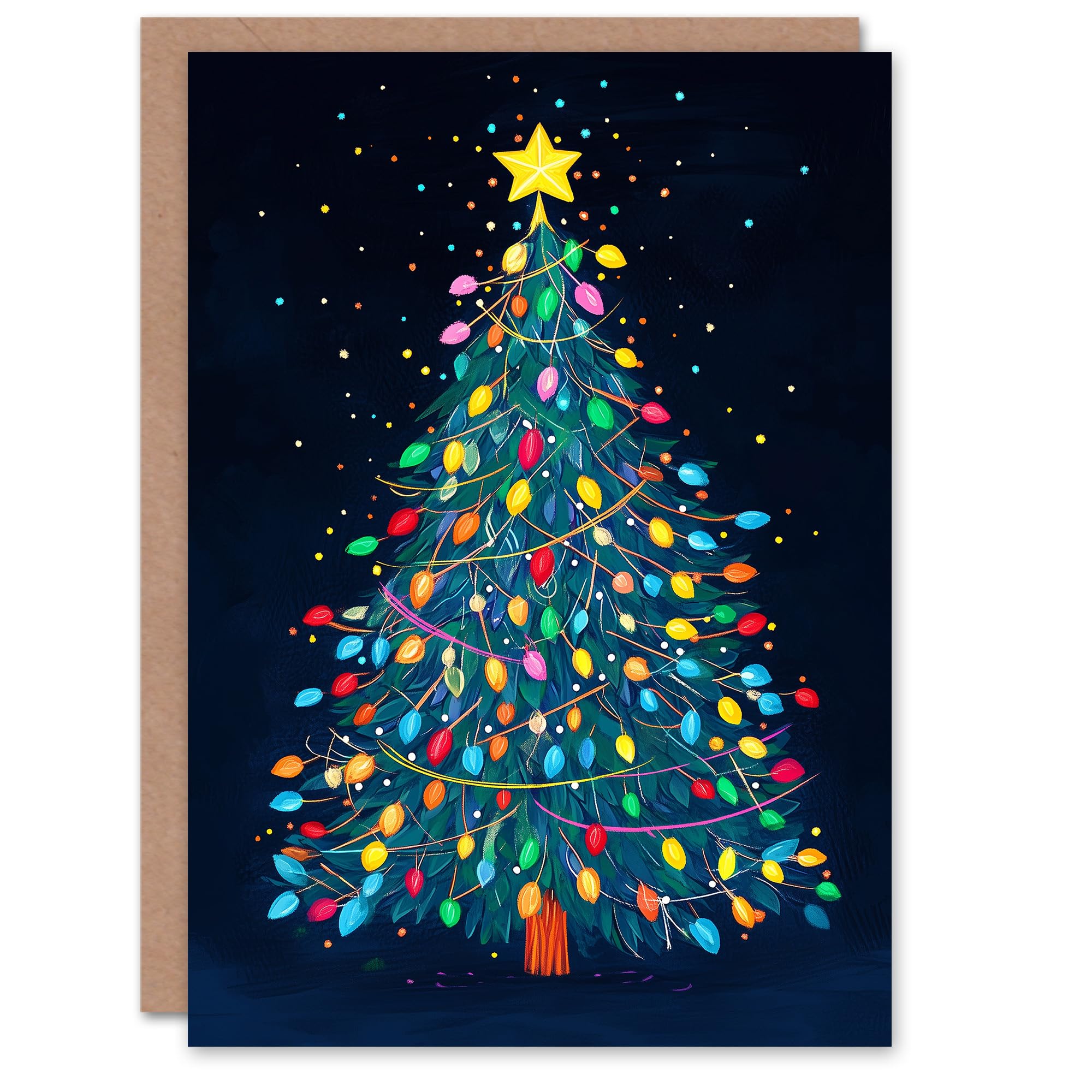 Wee Blue Coo Tree Decorated Colourful Baubles Fun Xmas Art Blank For All Christmas Card
