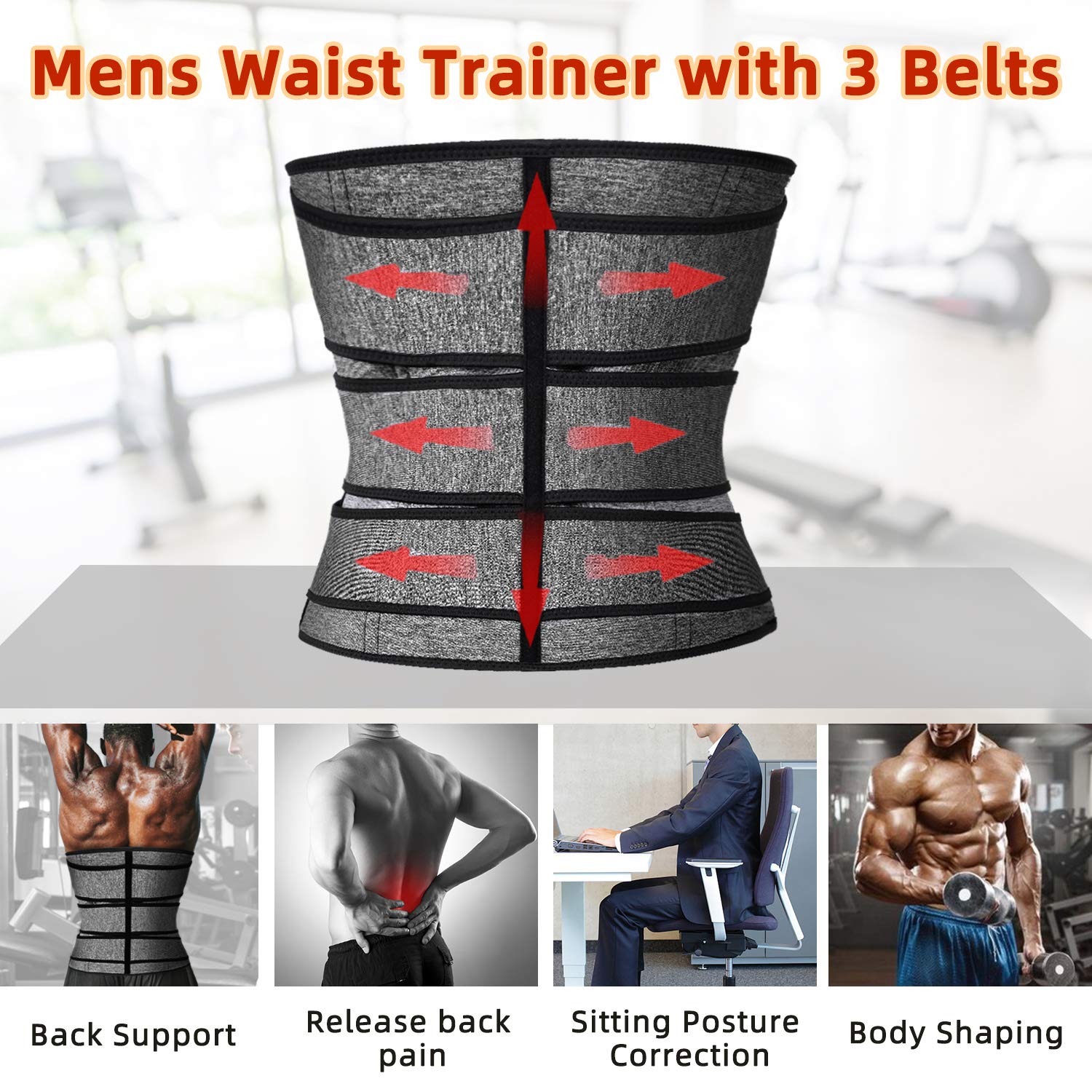 Hidyliu Corset d'entraînement pour homme en néoprène avec ceinture