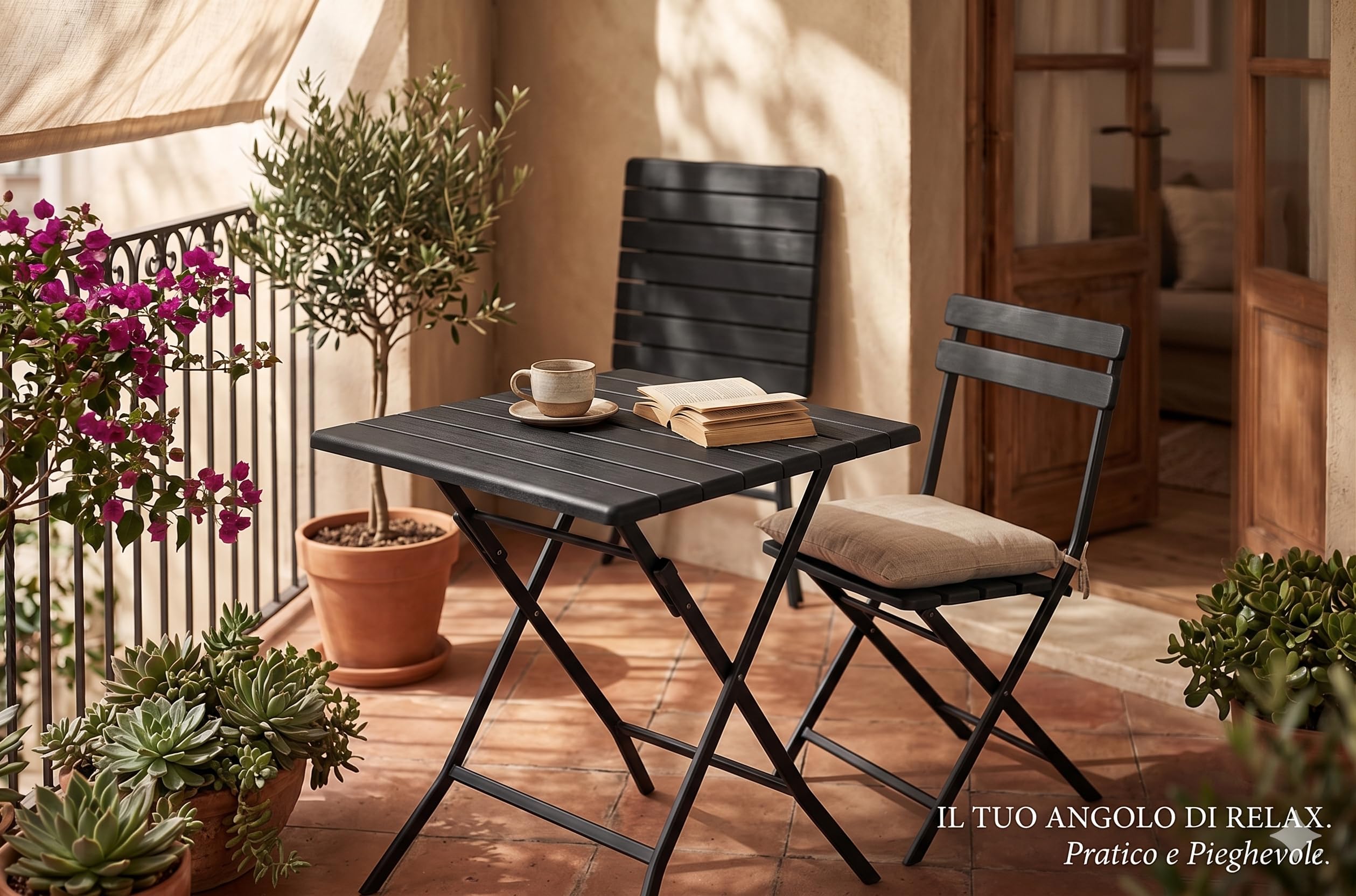 BERARDI B.INTERIORS Tavolino Pieghevole Bistrot, Antracite, Alluminio e HDPE, 61x61x74 cm, per Balcone e Terrazza
