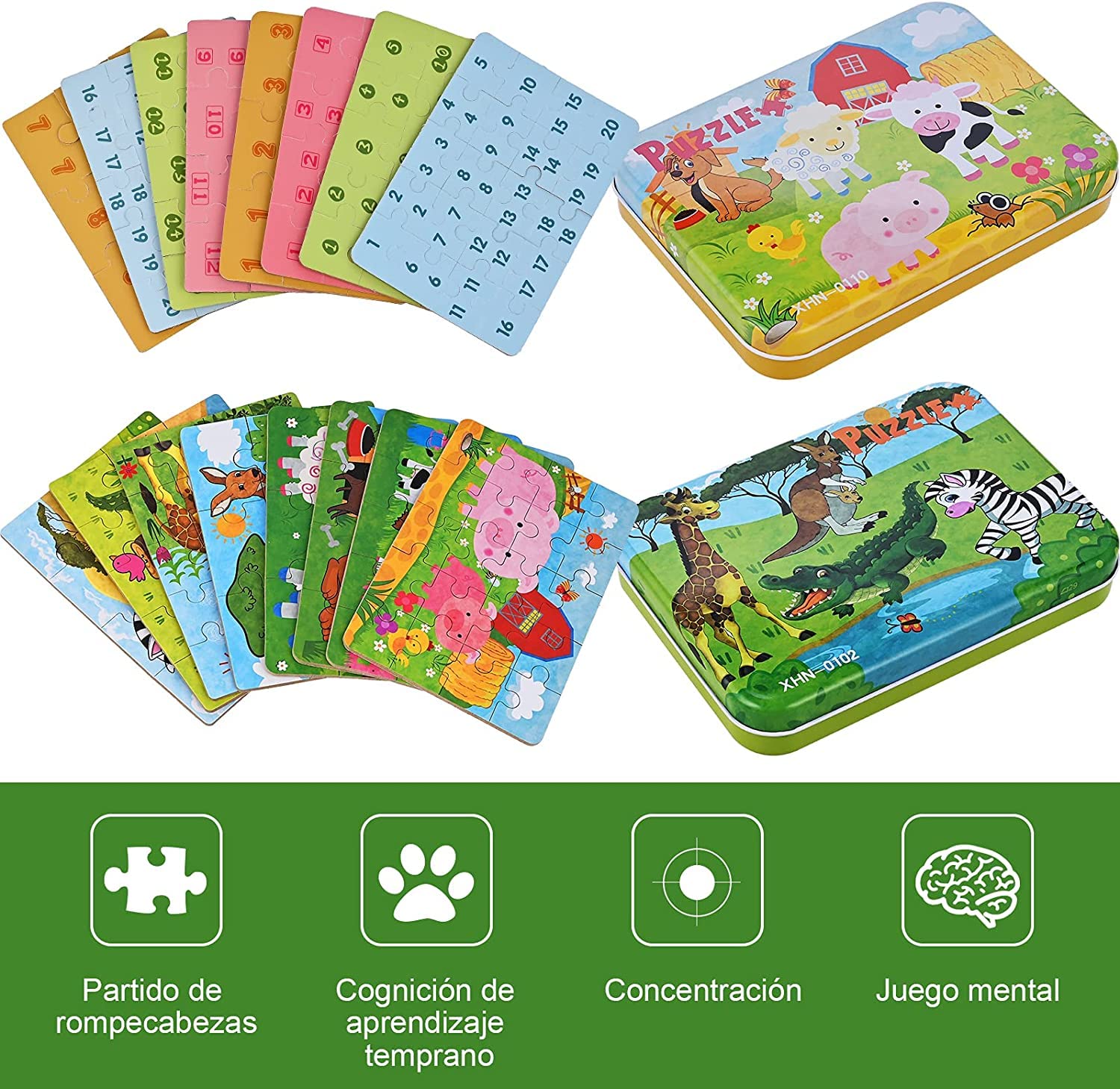 Faburo Puzzle 1 2 3 4 5 años Juguetes Niños, Brinquedos Bebe 8 Pcs, Juegos Educativos Conocer Animales, Rompecabezas Juegos Niños, Regalo Niña y Niño, Juguetes Educativos Infantiles con Caja Regalo