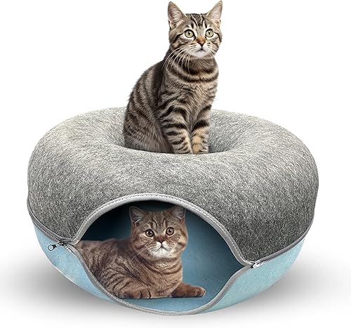 Camburcat Peekaboo Cat Cave - Cama túnel para gatos de interior, túnel de rosquilla para gatos de tamaño pequeño y mediano, 20 x 20 x 9 pulgadas,