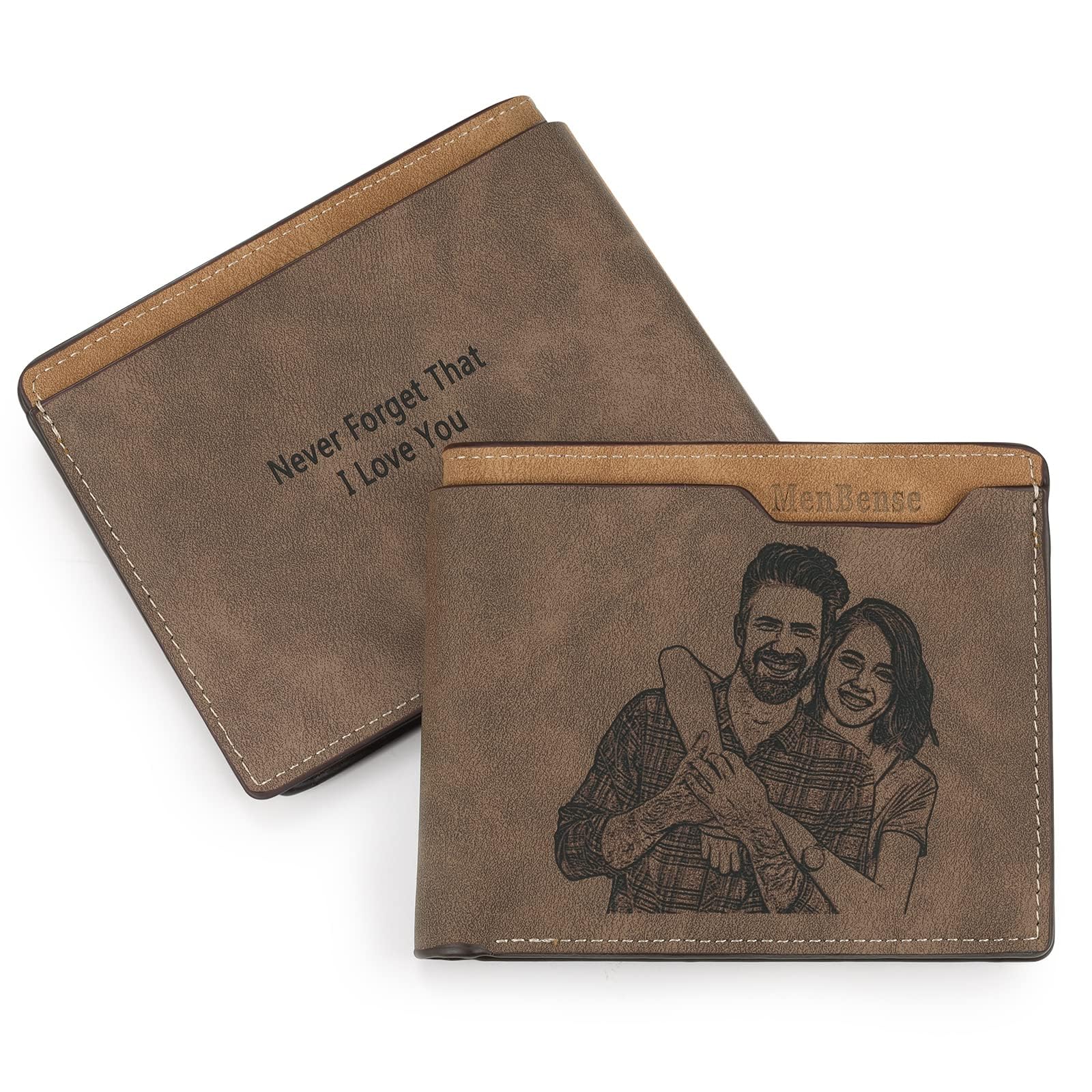 Zomodia Personalized Photo Wallet, Men's Custom Names Text Picture Leather Wallet for Boyfriend Husband Daddy Son Brother (Brown 6)