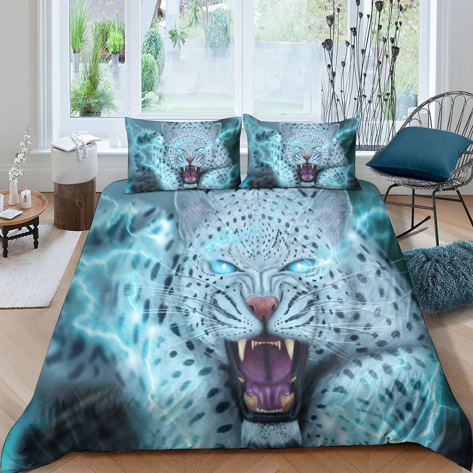 Housse de couette léopard en microfibre anti-plis et facile à laver pour lit double 200x200