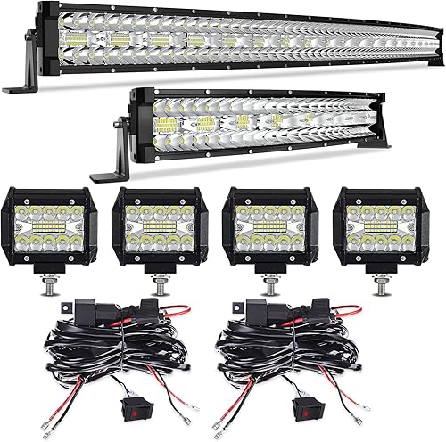 Kit de barra de luz LED, 42 pulgadas, 900 W + 22 pulgadas, 450 W, haz combinado de luces todoterreno + 4 luces antiniebla LED de 4 pulgadas 60 W con