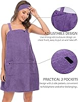 Vista 3 de Rubehoow - Bata de baño para mujer, envoltura de toalla con cierre de velcro ajustable con bolsillos y diadema facial