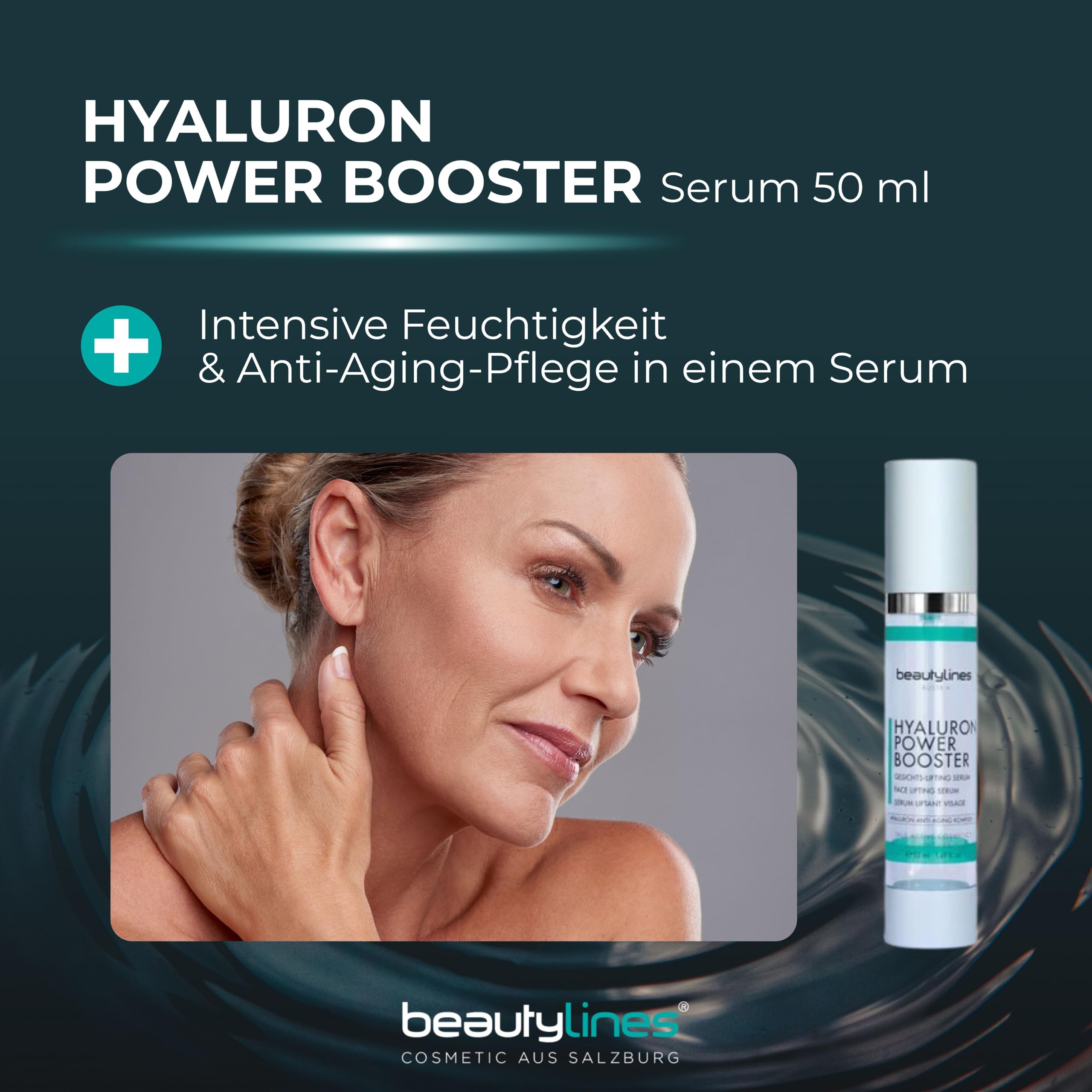 Hyaluron Power Booster 50ml – Anti-Aging Serum mit Argireline® & Hyadisine® – Feuchtigkeits-Booster Botox-Effekt – polstert Falten auf & strafft Haut für Gesicht, Hals & Dekolleté
