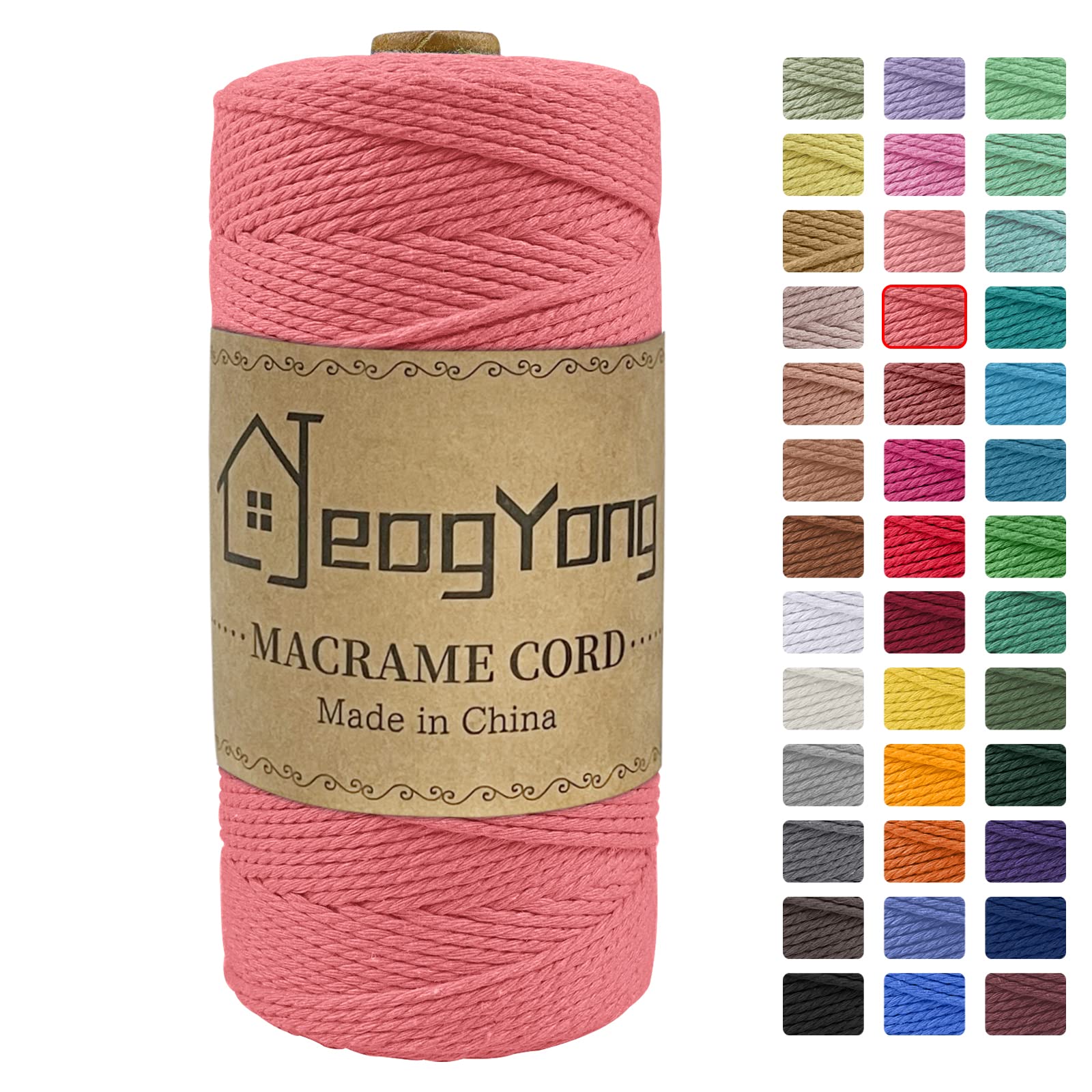 Cuerda de macramé de 0.078 pulgadas x 218 yardas, cuerda de algodón natural torcida de 3 hebras, cuerda de algodón de color para colgar plantas, colgar en la pared, tejer, manualidades, color
