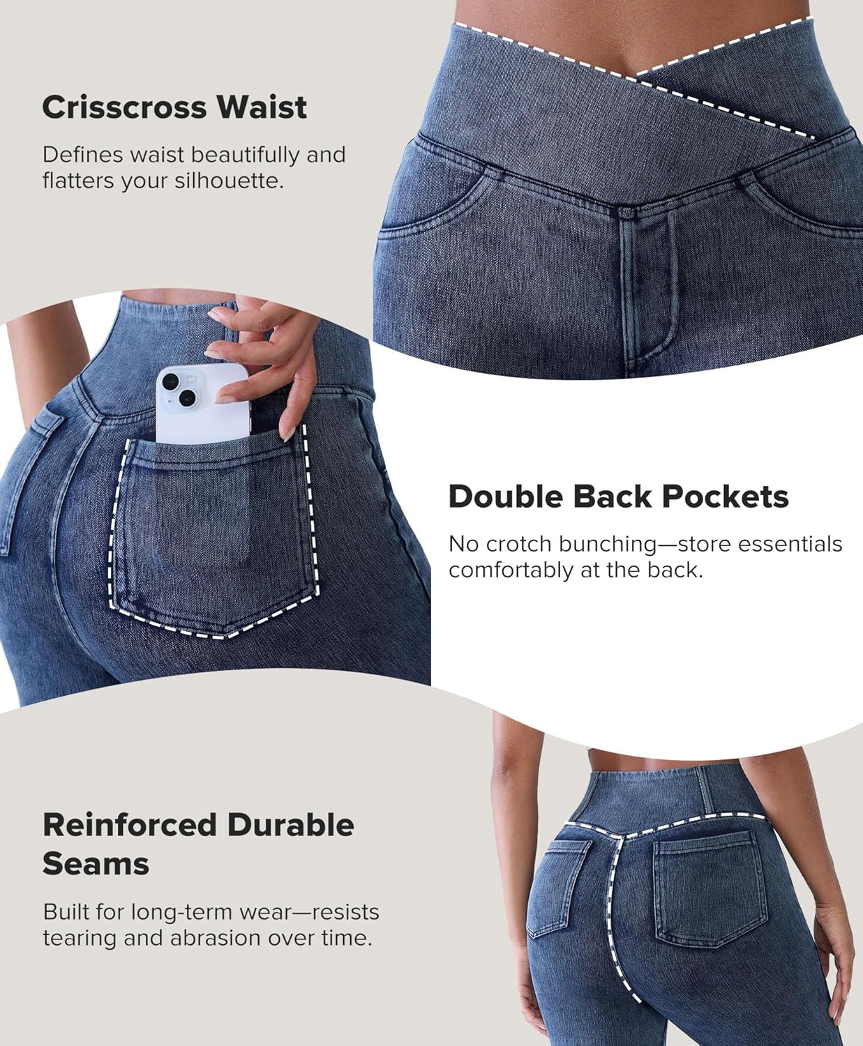 BRXL Skinny Jeans for Women Stretchy High Waisted Soft Crossover Jeggings Cute Cotton Denim Leggings with Back Pockets