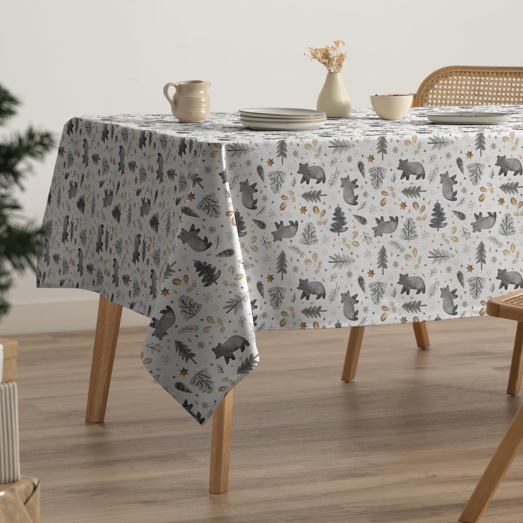 GAMUSI Mantel Navidad Antimanchas Algodón Mesa Comedor Decoración Navideña Rectangular Tacto Tela 160x100 cm