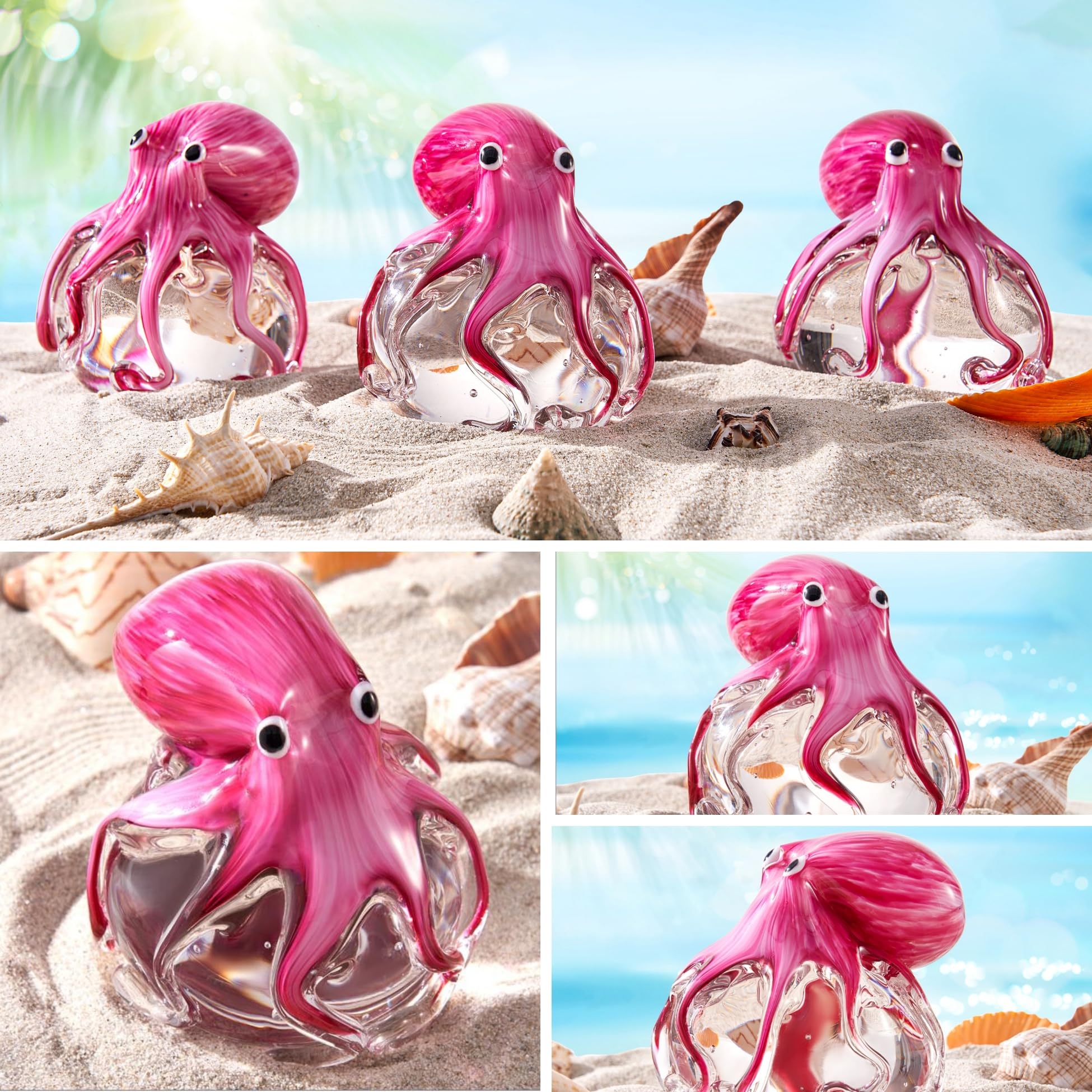 EUSTUMA Figura Decorativa de Pulpo de Vidrio soplado a Mano, Adorno de Animales Marinos para Acuario de pecera, colección de Animales Marinos para Regalo de cumpleaños, pisapapeles de Cristal para