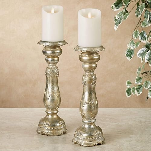 Miniatura 2 de Eulalic - Juego de dos portavelas de platino  Juego de dos  Diseños de clase ornamentados  Soporte de estilo glamuroso para velas  Decoración de