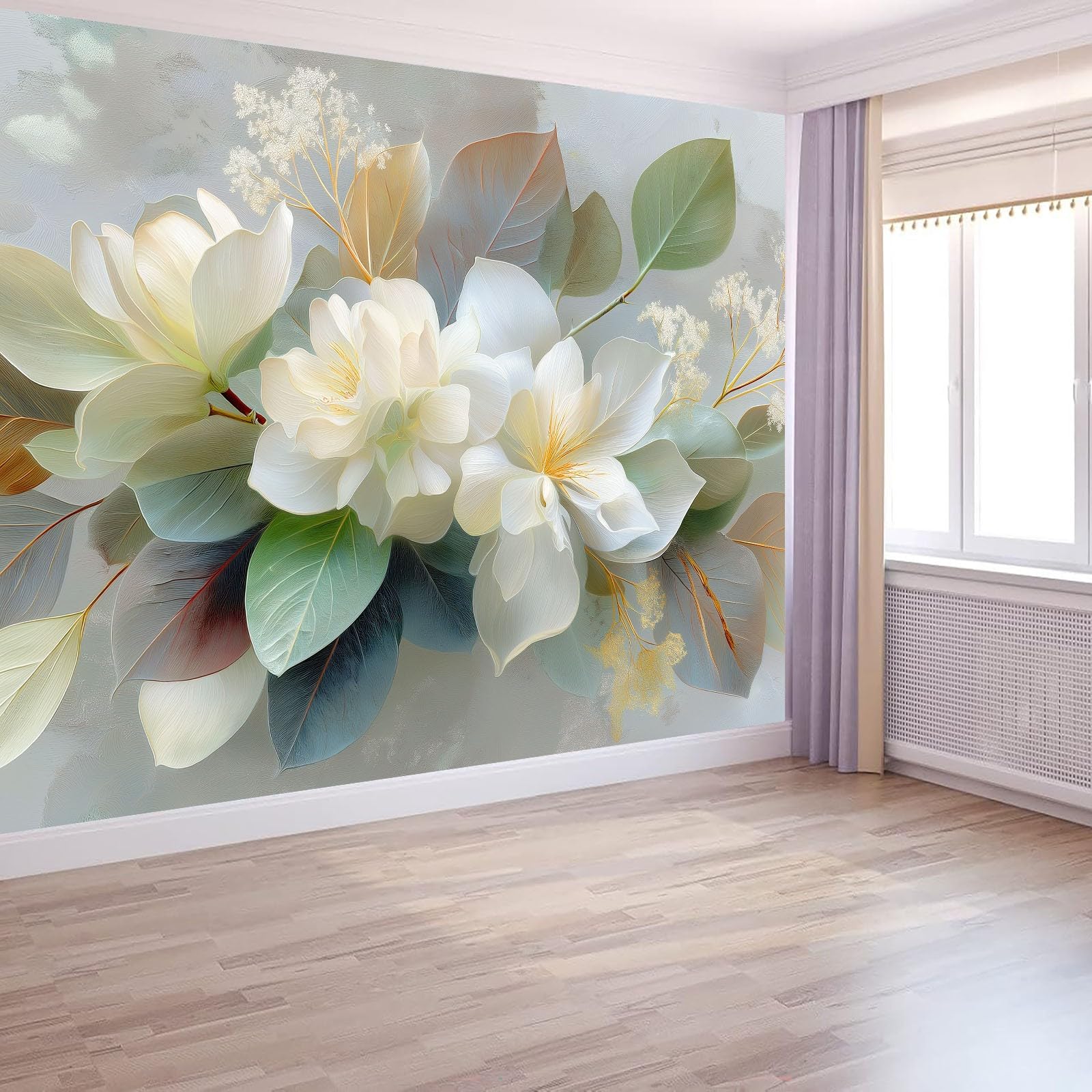 Mural ścienny, minimalistyczny, obraz olejny, płatki liści, botaniczny, 400 x 280 cm, tapeta z włókniny, dekoracja, grafitowo-szara, sztuka fotograficzna do sypialni, przedpokoju, salonu (nie