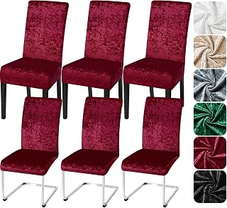 Alishomtll Chair Covers Swing Chair Set of 6 Stretch Shiny Velvet Wine Red | Universal Elastic Ice Flower Velvet Chair Cover Swing Chair, Removable Washable Chair Cover Chair Cover for Kitchen
