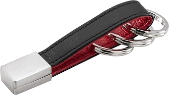 TROIKA TWISTER RED - KRG642/LE - Lederschlaufe - Leder/PU/Metall - 3 Schlusselringe, mit "Twist-Verschluss" - auen schwarz/innen rot - das Original von TROIKA