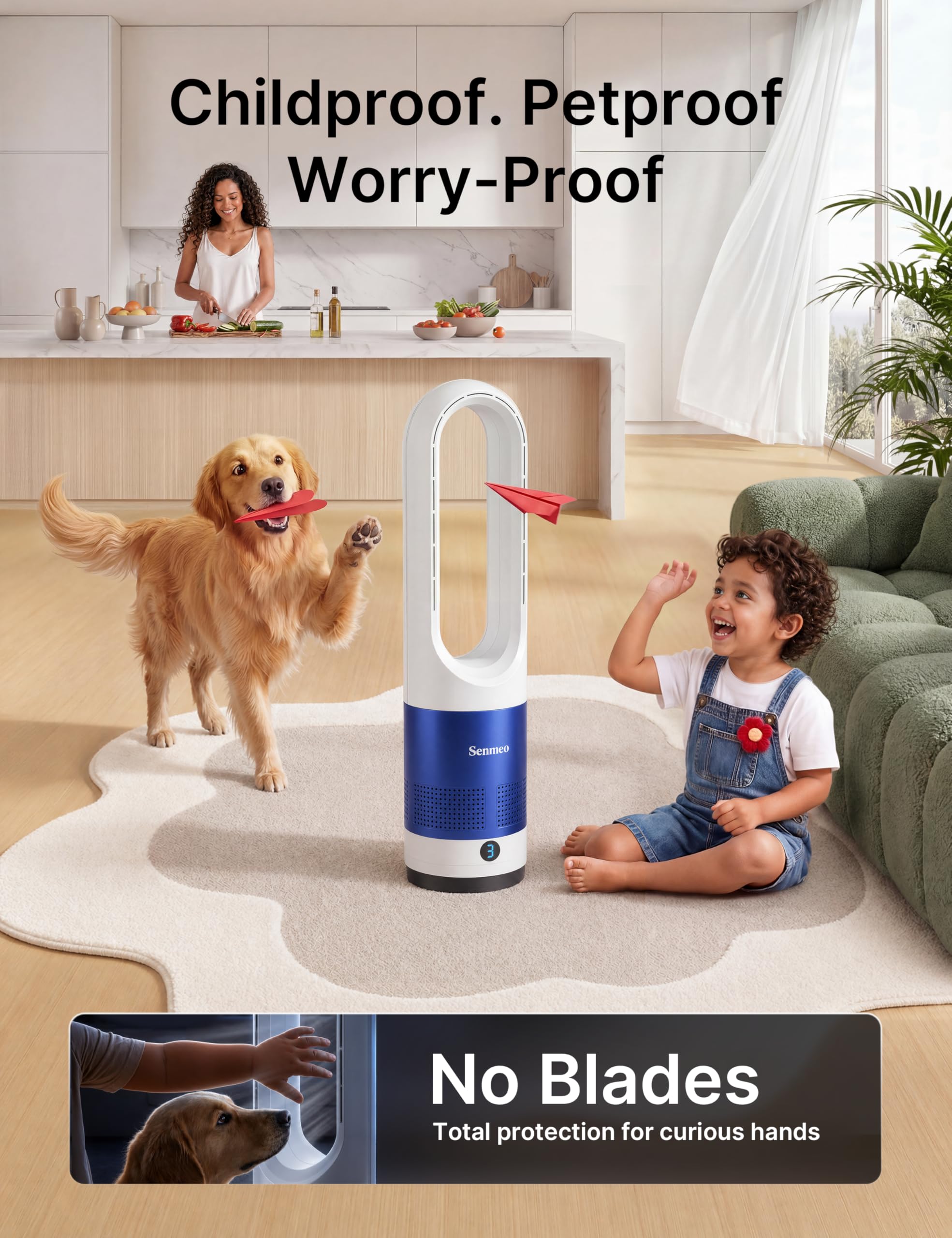 Ventilateur Sans Pale, Ventilateur Colonne avec Télécommande, 55 cm, Oscillation 90°, 8 Vitesses, Minuterie 9H, Affichage LED, Ventilateur Silencieux pour Chambre, Salon