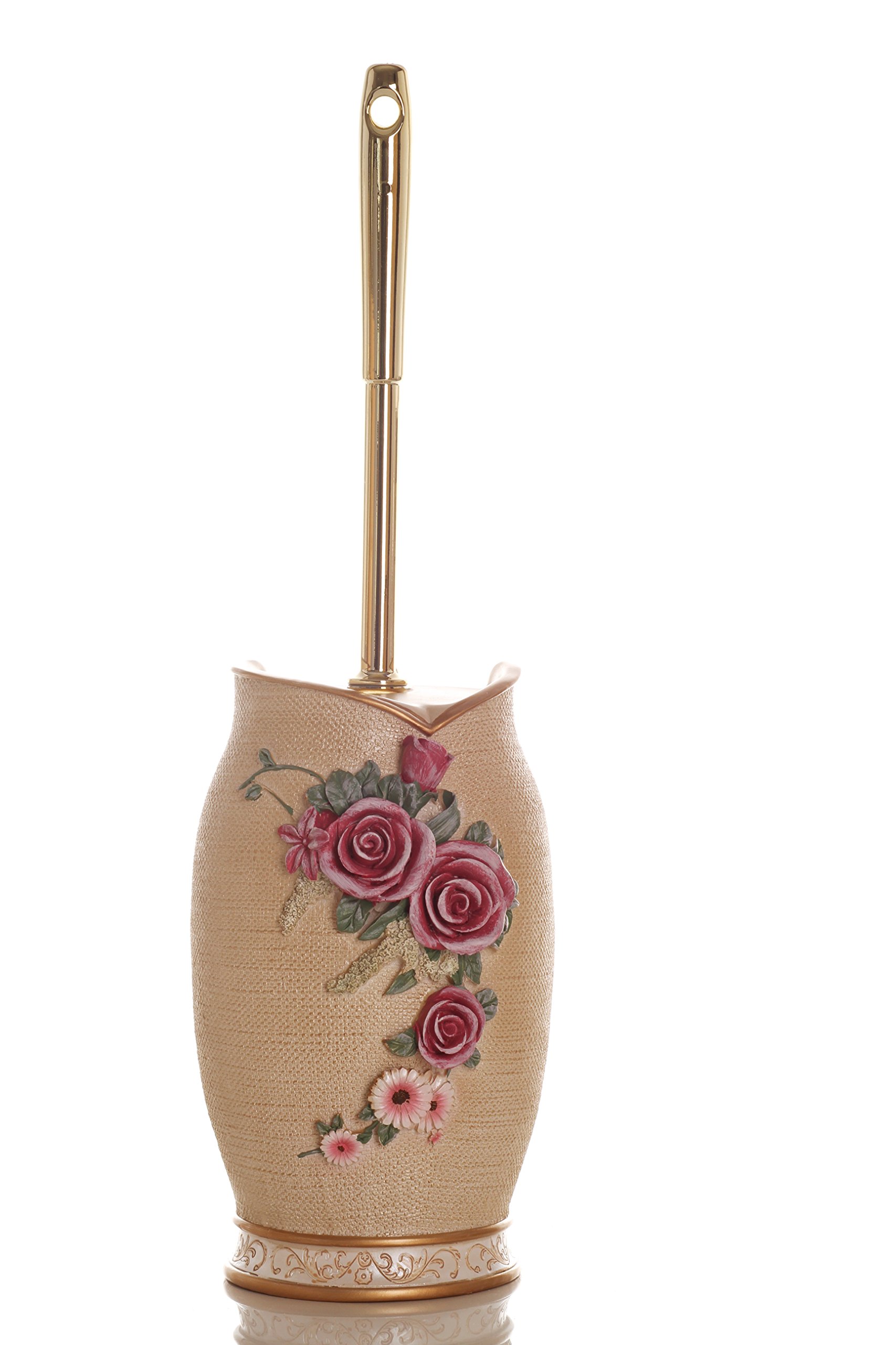 Sharel Bronze Toilet Bowl Brush and Holder Set with 3D Roses Hideaway Ceramic Toilet Brush