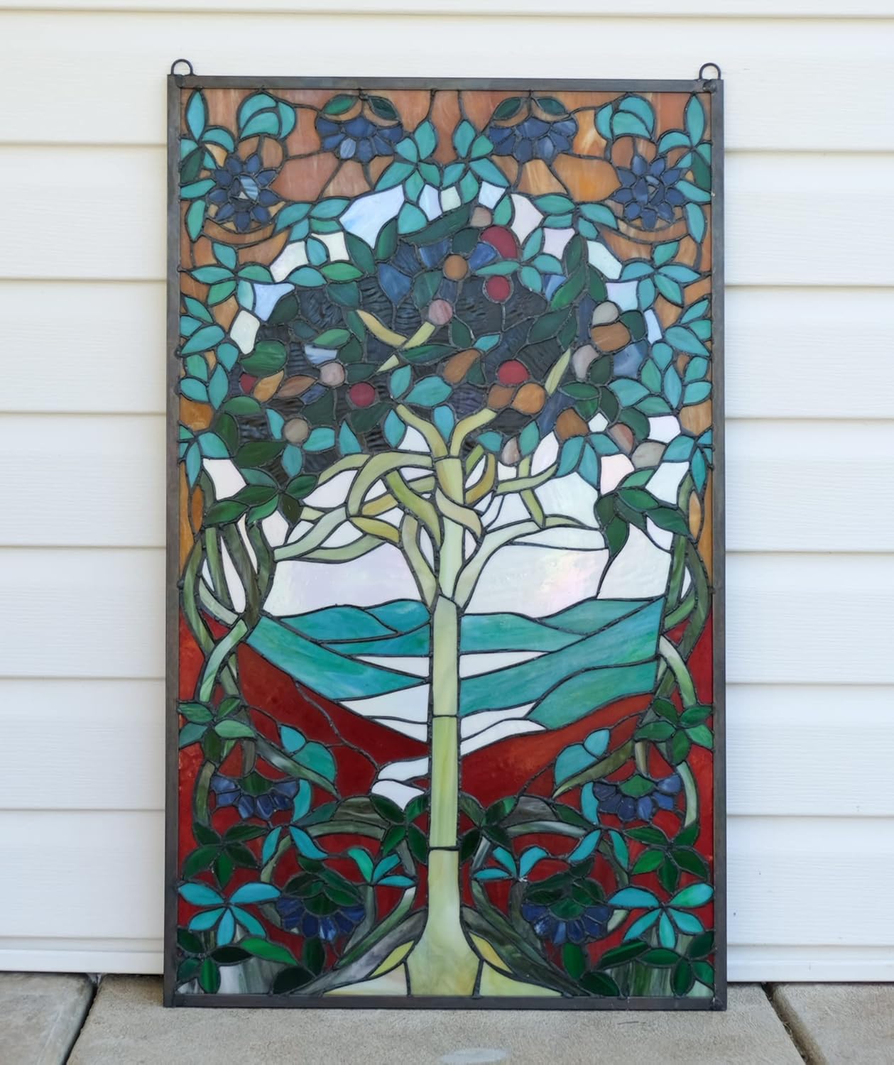 20.5" X 34.25" Large Hanging Handcrafted Stained Glass Window Panel Tree of Life WL22-832