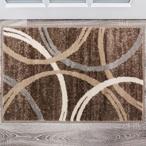 Miniatura 316 de Rugshop - Alfombra moderna con diseño de círculos ondulados Marrón