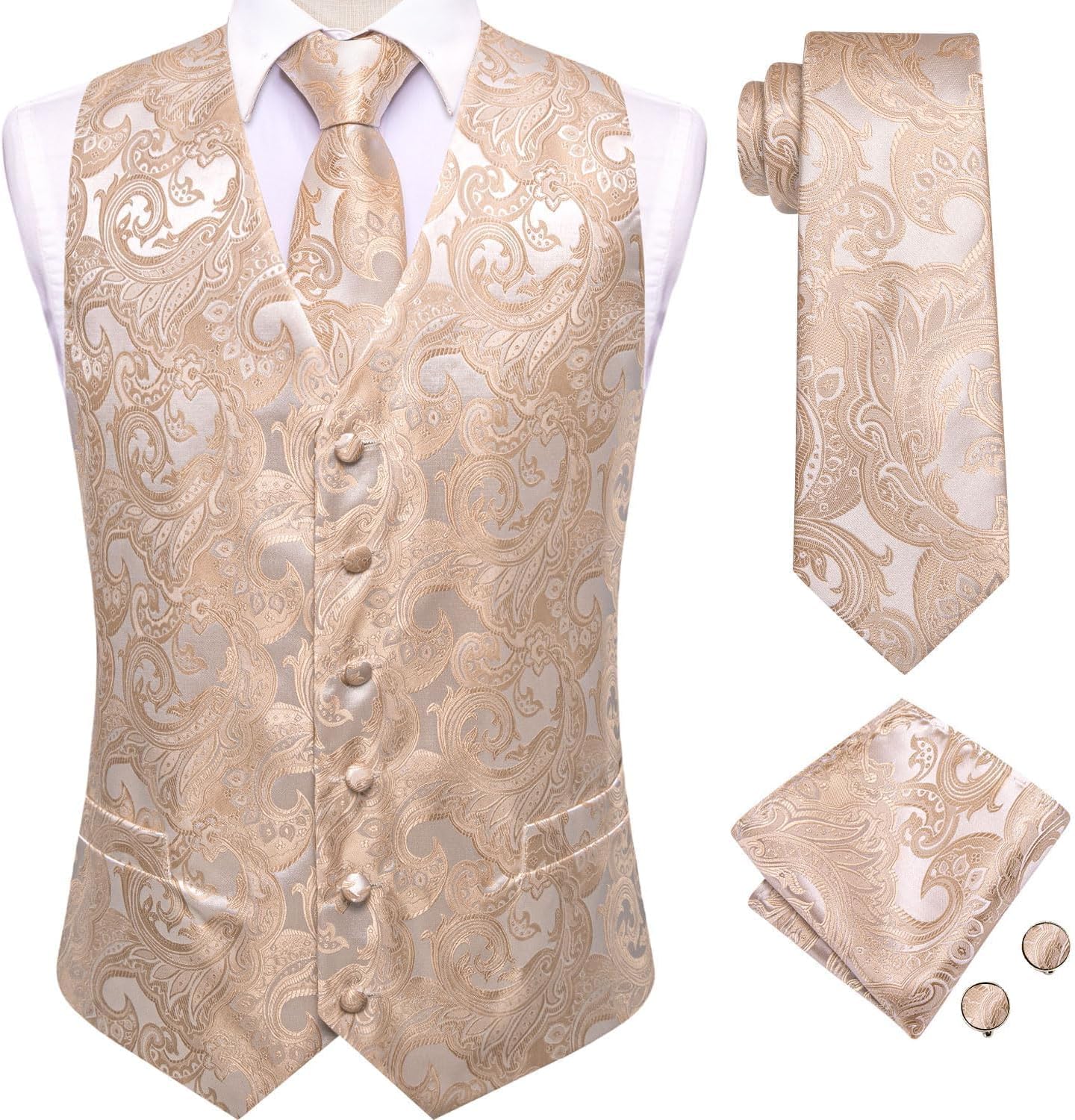 Dubulle Mens Vest and Tie Set Paisley Floral Waistcoat Neckties for Men Lapel Pin Clip Set Wedding Business - Image 6
