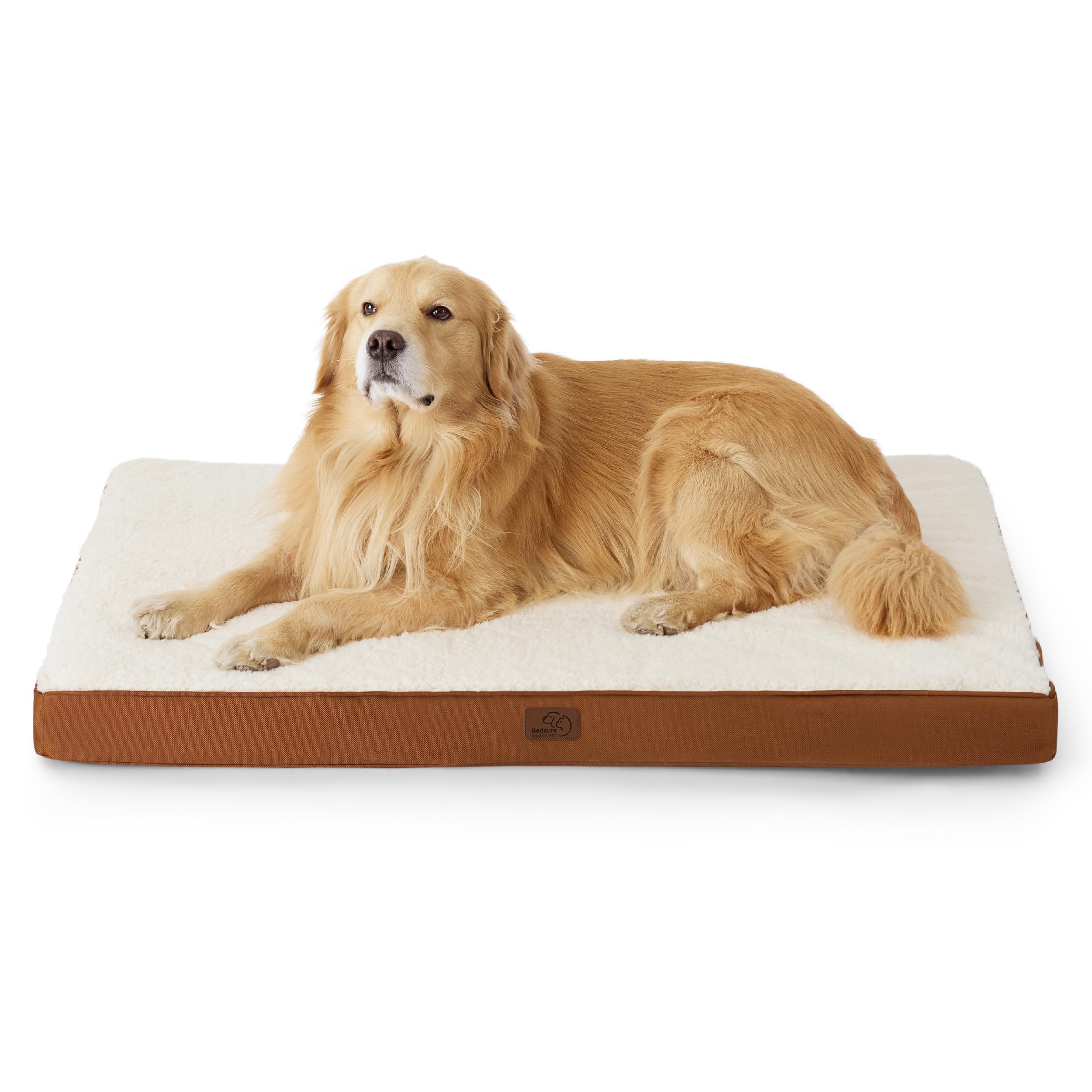 Bedsure Letto ortopedico per cani grandi, 112 x 81 x 7,6 cm, cuscino soffice, tappeto lavabile, materasso per cani grandi, marrone argilla