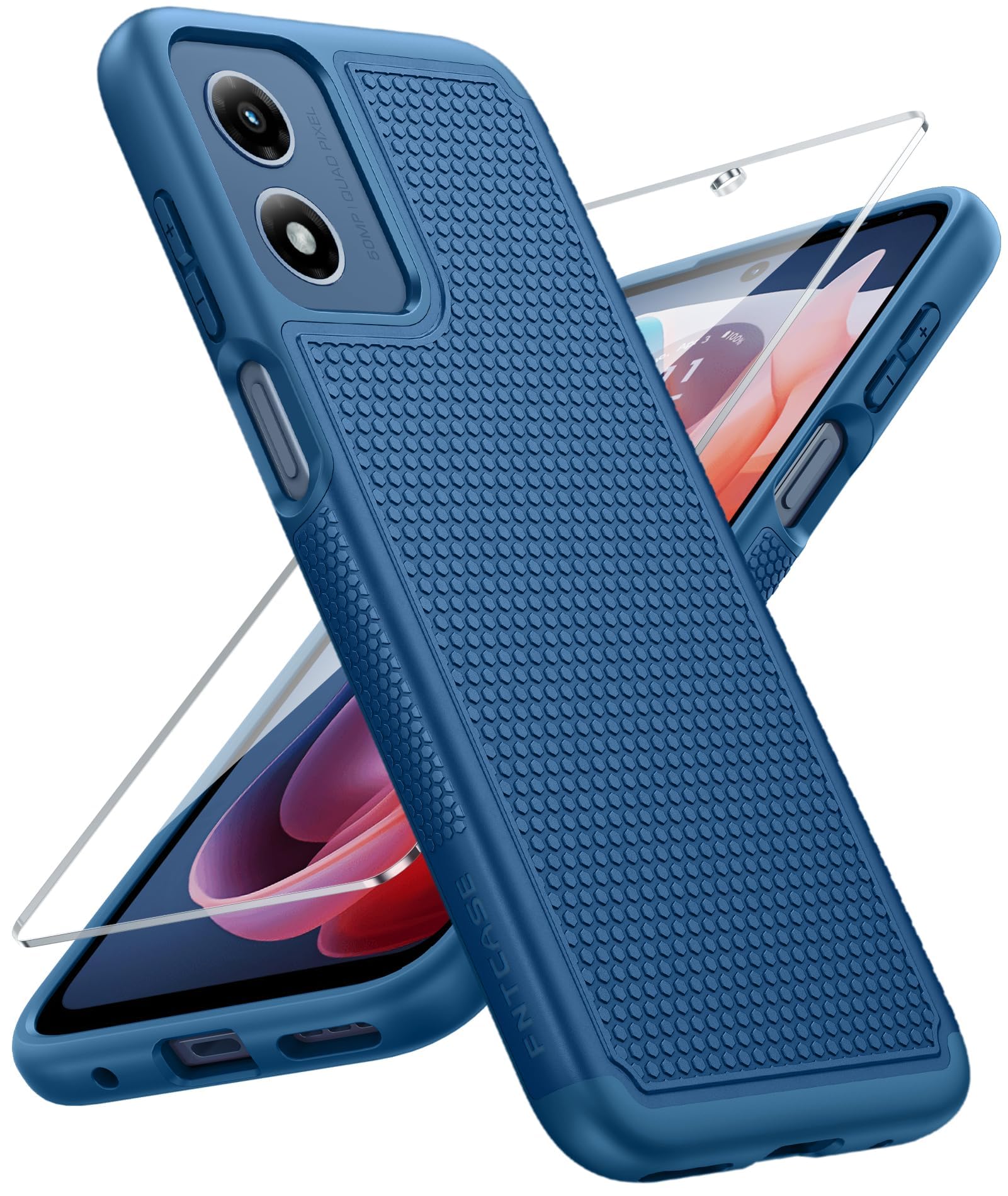 FNTCASE for Moto G-Play 2024 Case: Dual Layer Non Slip Matte Shockproof | With Screen Protector, Military Grade Drop Protection, Anti-Scratch, Heavy Duty Protective Phone Cover, Daily Use, Blue
