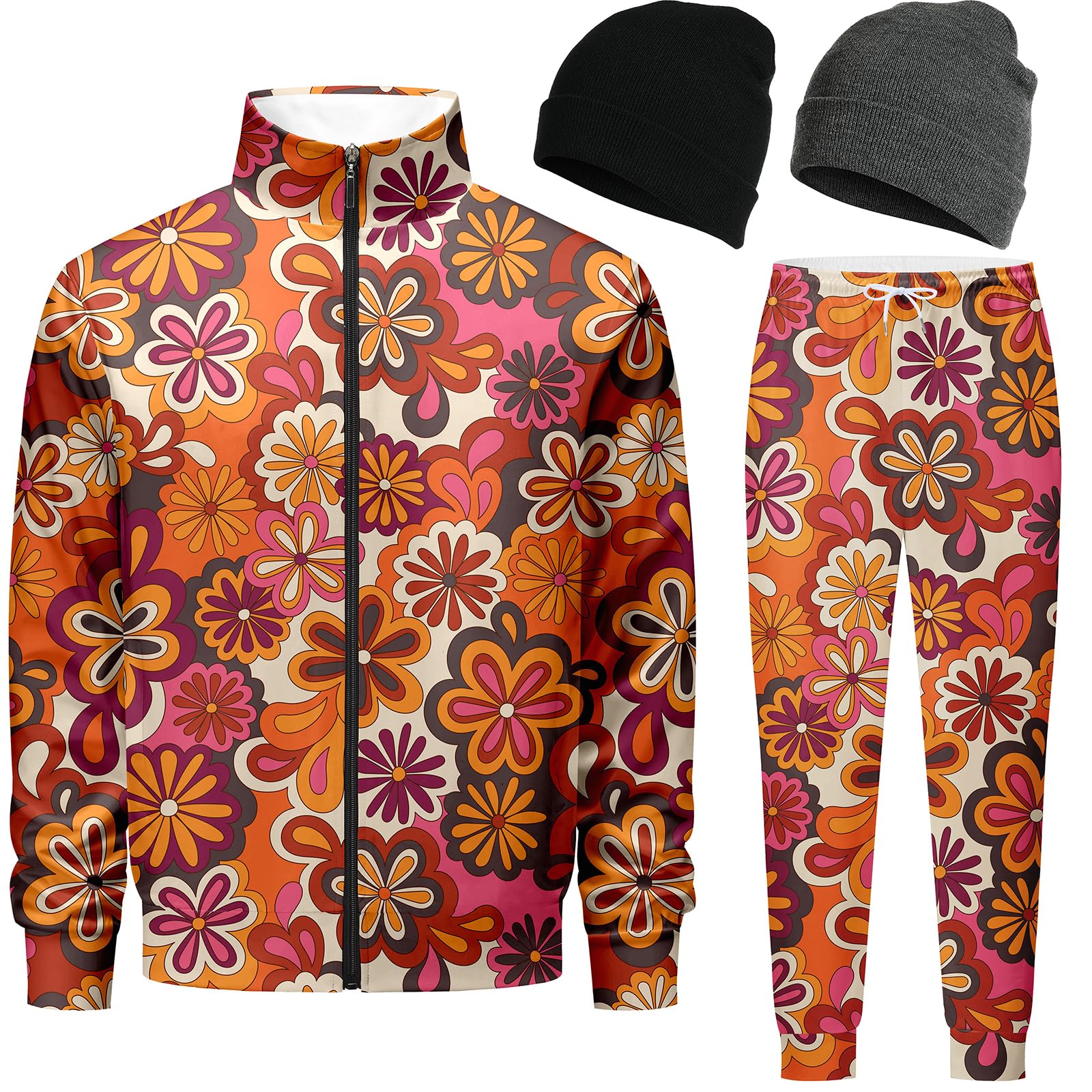 DOOPCCOR Men Track Suits Sets 80s outfit for men tracksuits sweatsuits 2 Piece sets Zip Casual Jogging 2 Knit Beanie