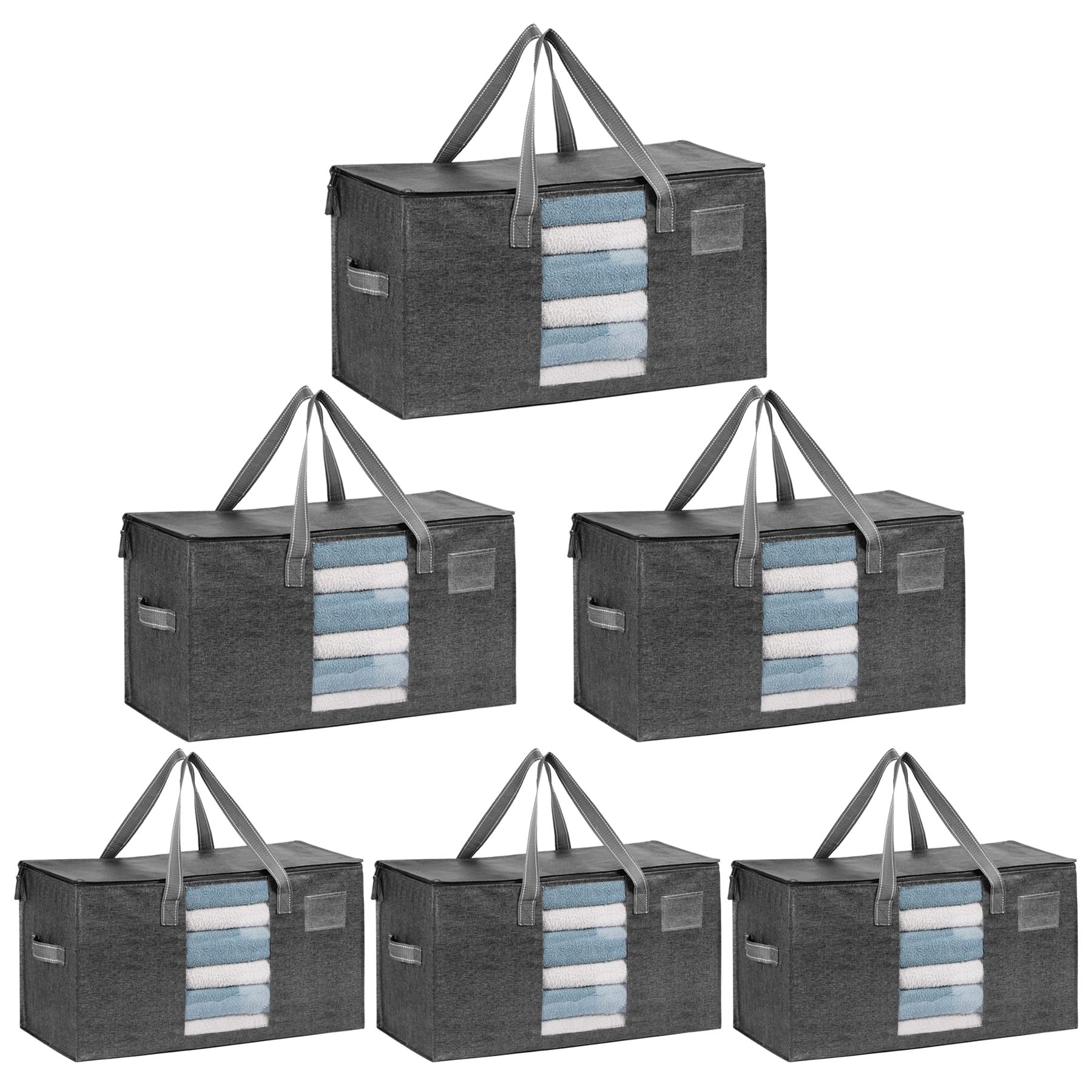 VENO 6 Pack Heavy Duty Moving Bags, Clothes and Comforter Storage Bags with Clear Window, College Dorm Essentials Packing Supplies, Foldable Boxes