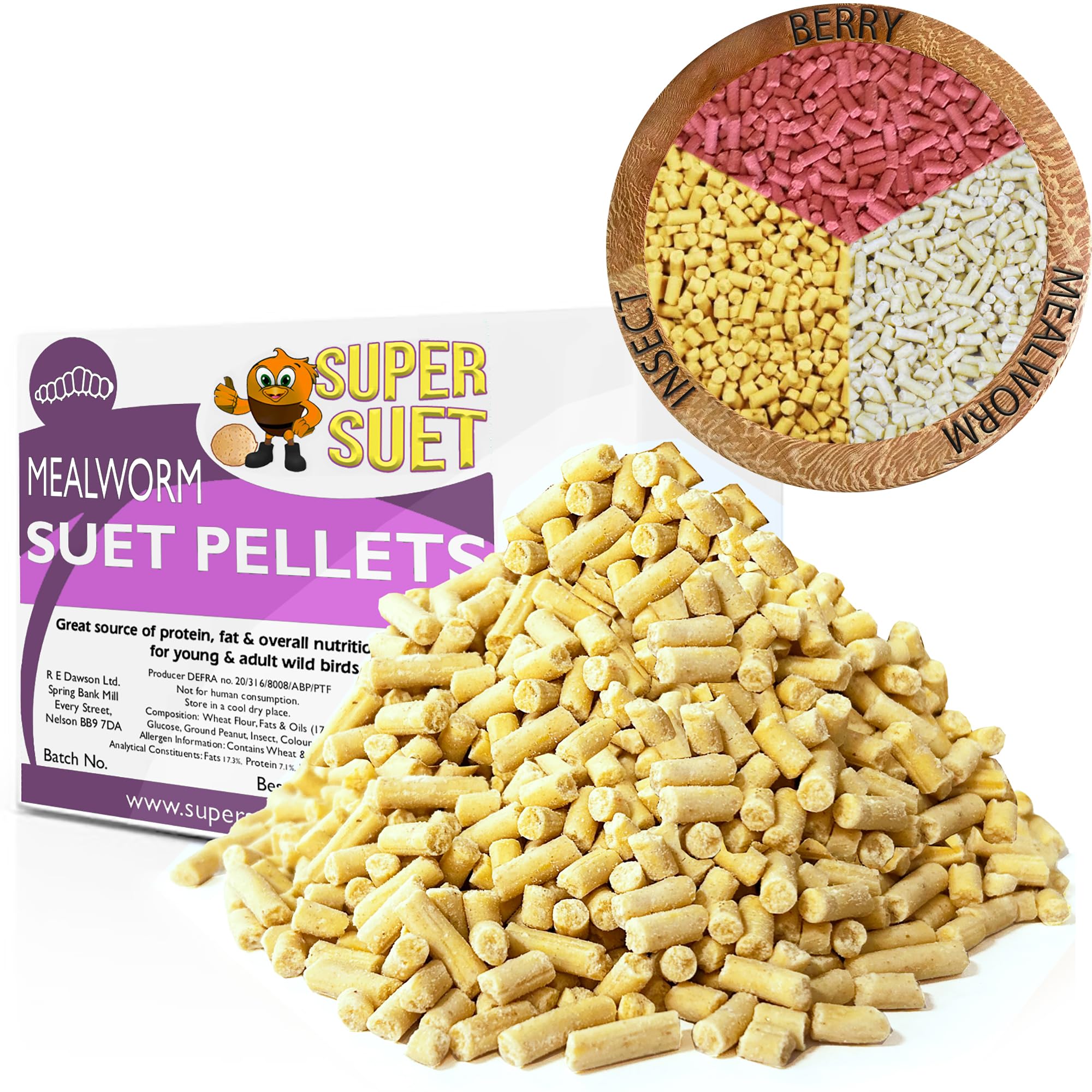 3kg Suet Fat Pellets Bag mix. For Wild Birds High Energy Feed - MADE IN UK - Bird Food - Perfect for Hanging Bird Feeders (3kg, Mealworm)
