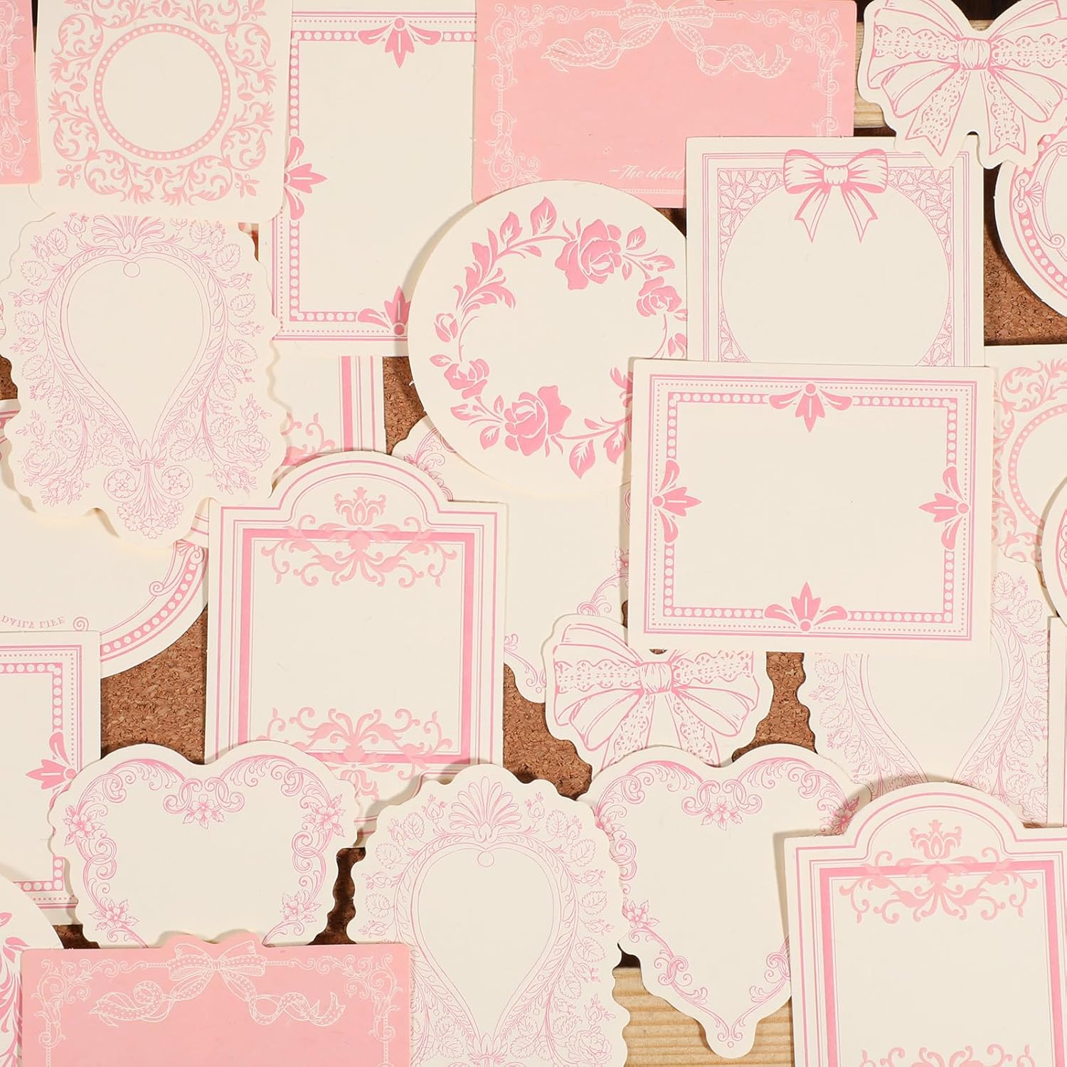 Dplolng 30 Pcs Vintage Embossed Journaling Paper,Vintage Decorative Floral Bow Blank Cards Craft Textured Paper Small Pink Scrapbook Supplies for Junk Journals Planner Scrapbook Card Making