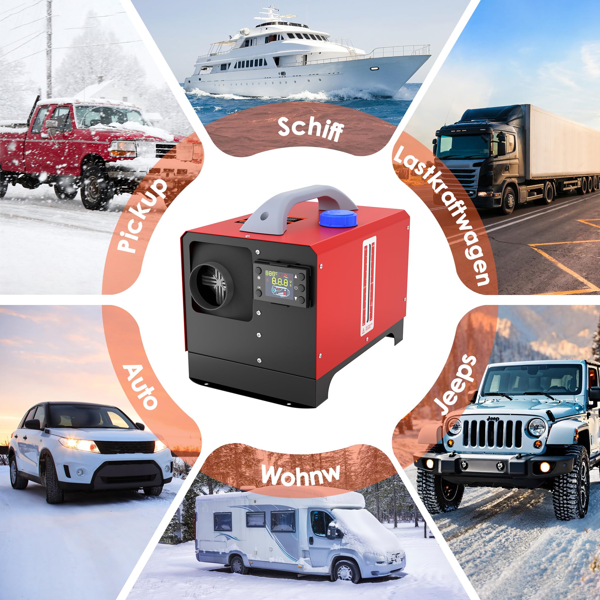 ACXIN Riscaldatore diesel da 12 V, 8 KW, per campeggio, giardino, terrazza, portatile, con telecomando, monitor LCD, a risparmio energetico, per esterni, per tenda, roulotte