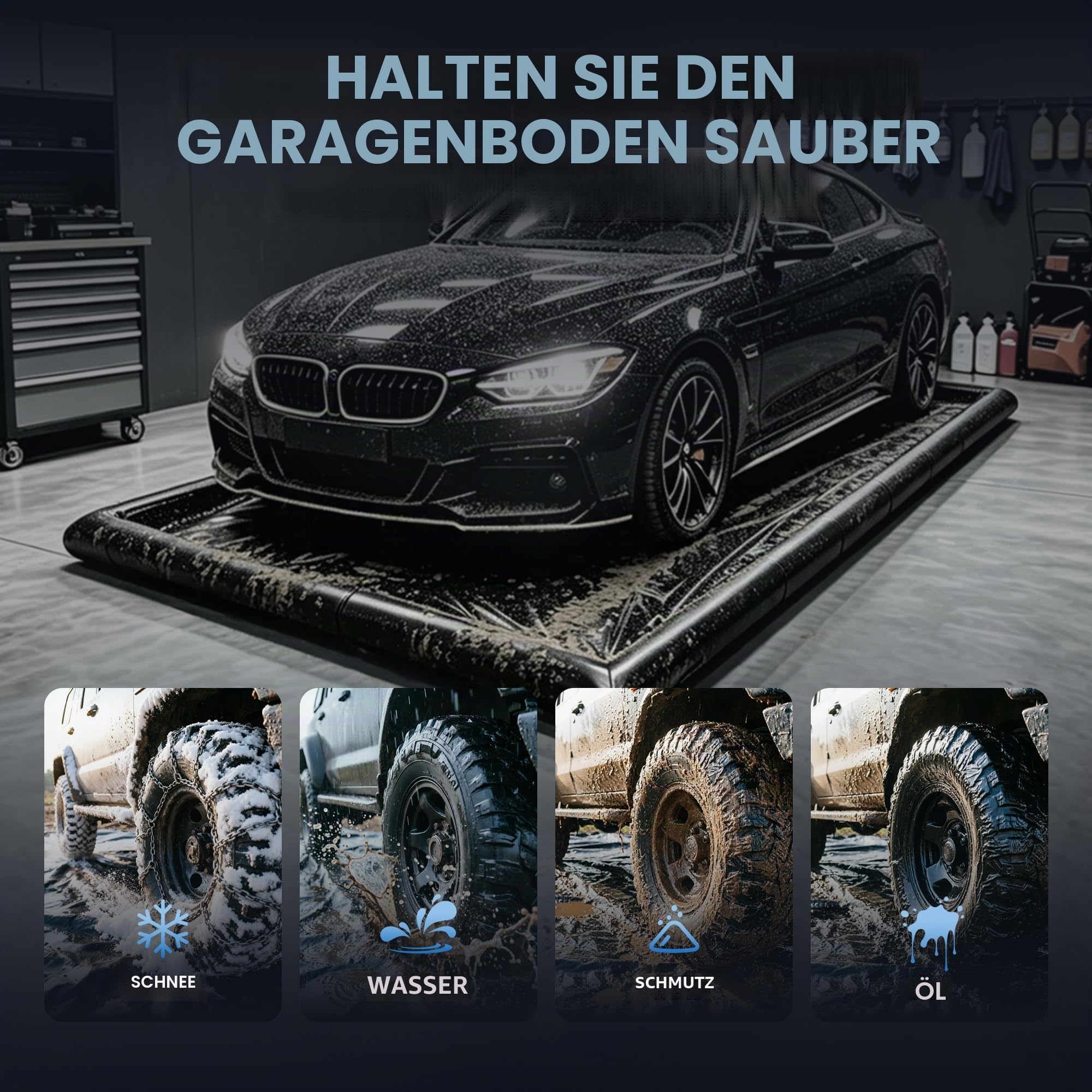 Aufblasbare Autowaschmatte, 3 x 5,9 m, strapazierfähige PVC-Garagenbodenmatte, wasserdichter Eindämmung für Wasser, Öl, Schlamm, Schnee und Regen, rutschfester Schutz für Autos