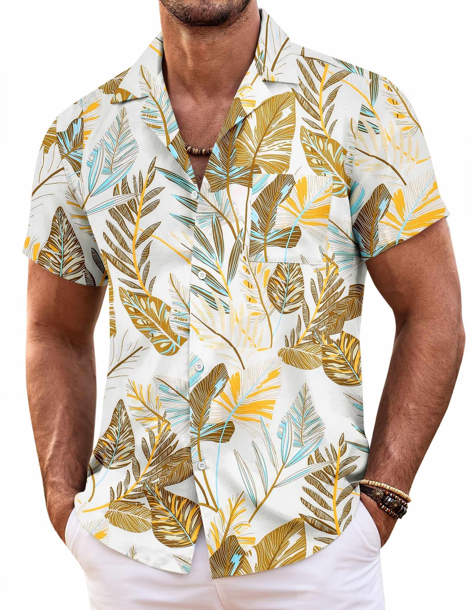 COOFANDY Mens Hawaiian Shirt Short Sleeve Floral Button Down Shirts Tropical Summer Beach Shirts Camp Collar Shirt