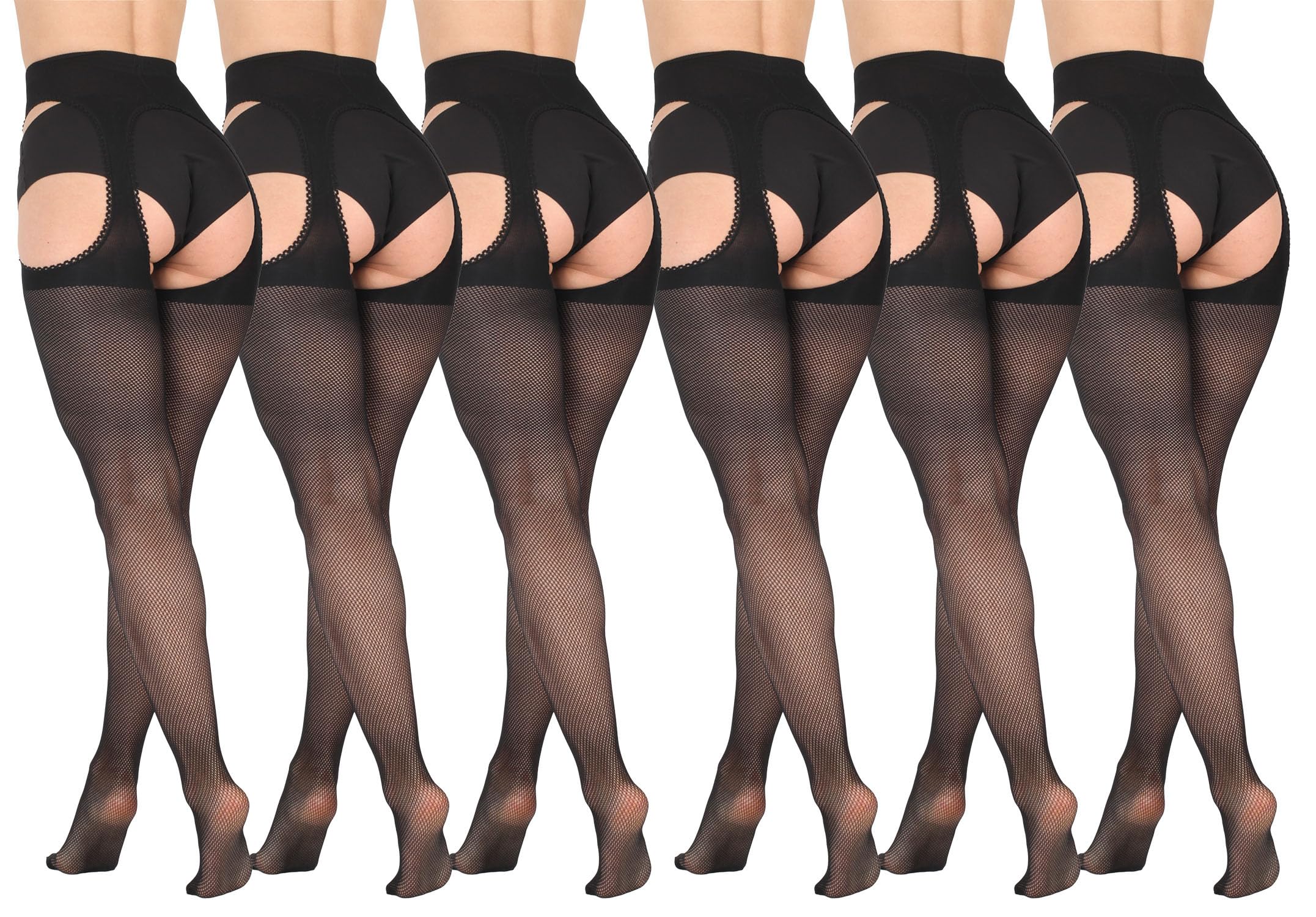 BANANALU schwarze Netzstrumpfhose 40 Den Ouvert mit offenem Schritt Cutout
