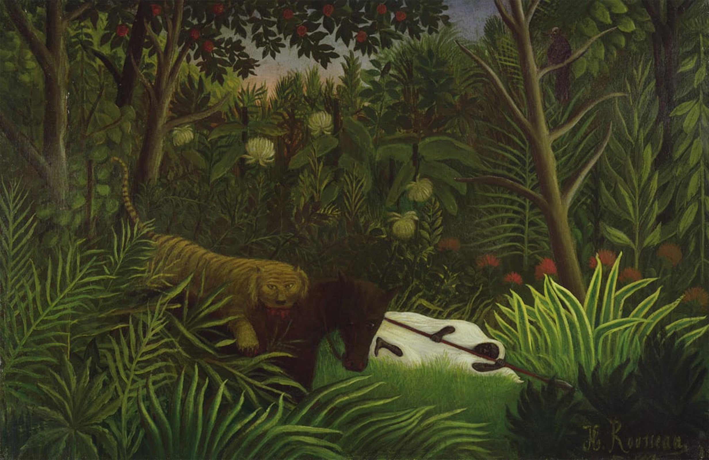 ARTXLXXBN Famous Print Painting Colorful Art Print Tiger Attacking a Horse and a Sleeping Black Man by Henri Rousseau Canvas Art Decorations for Home Decor 60x90cm