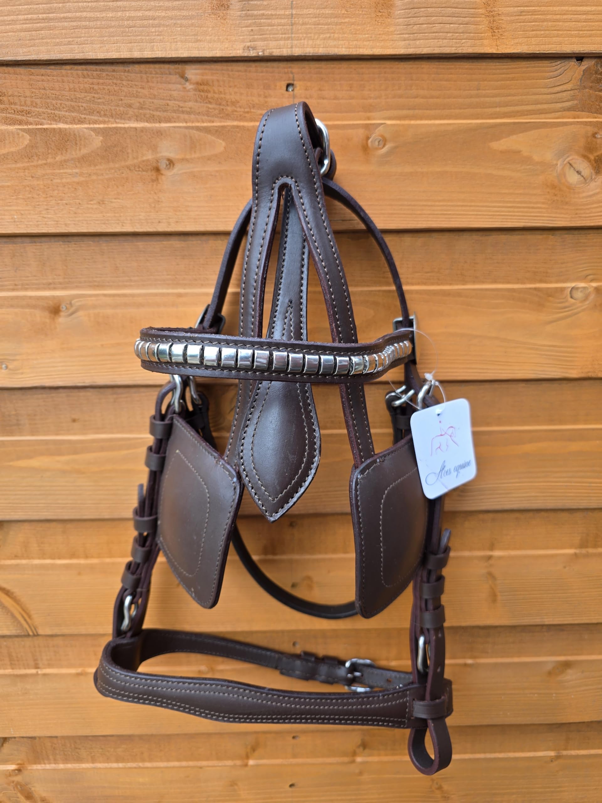 Aces Equine Leather Horse Driving Harness Bridle Brown/Havana with Silver Fitting Premium Quality (Cob)