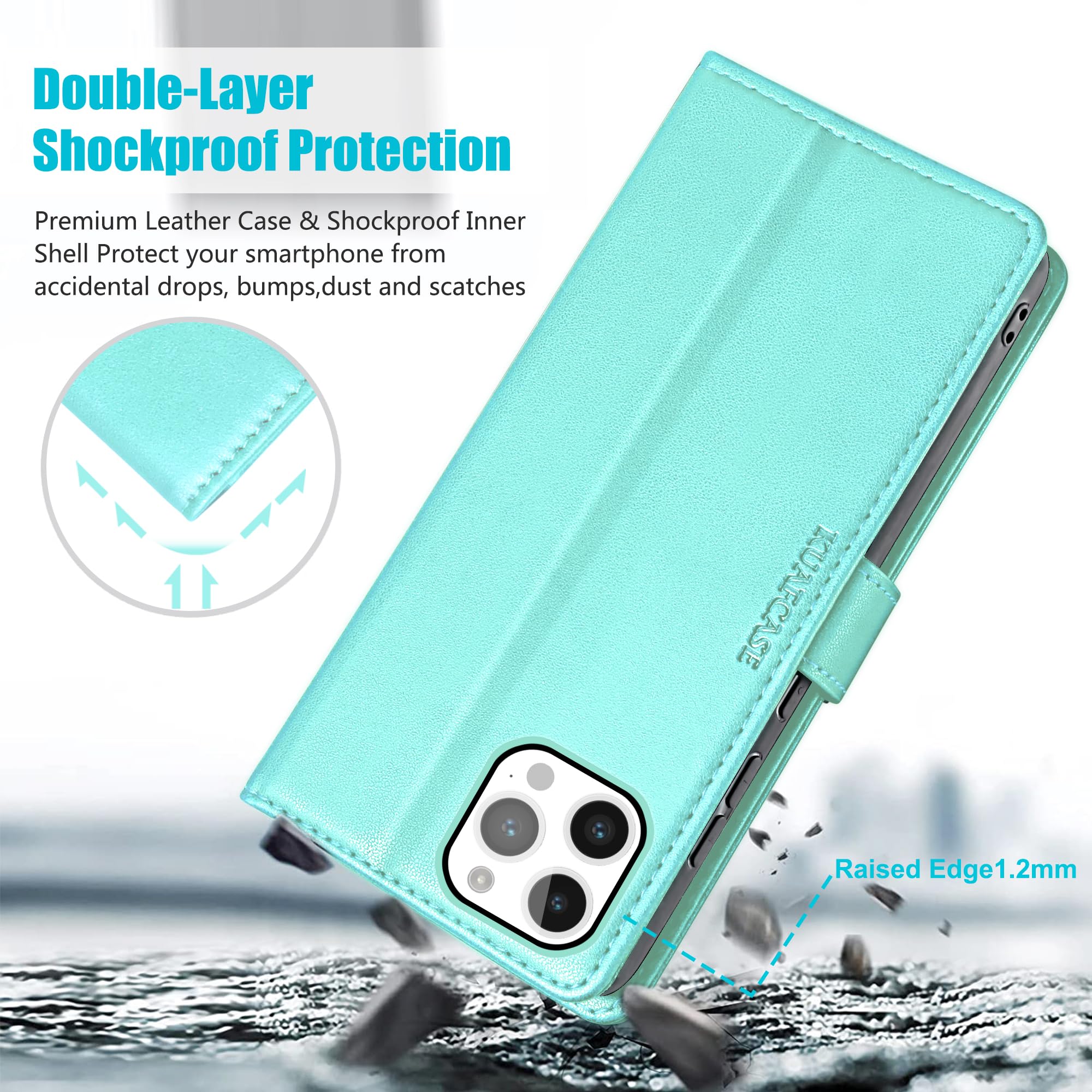 Kuafcase Compatible for iPhone 15 Pro Case with 4 Card Slots Magnetic Closure Kickstand Shockproof Protective Phone Case Compatible for iPhone 15 Pro - Image 3
