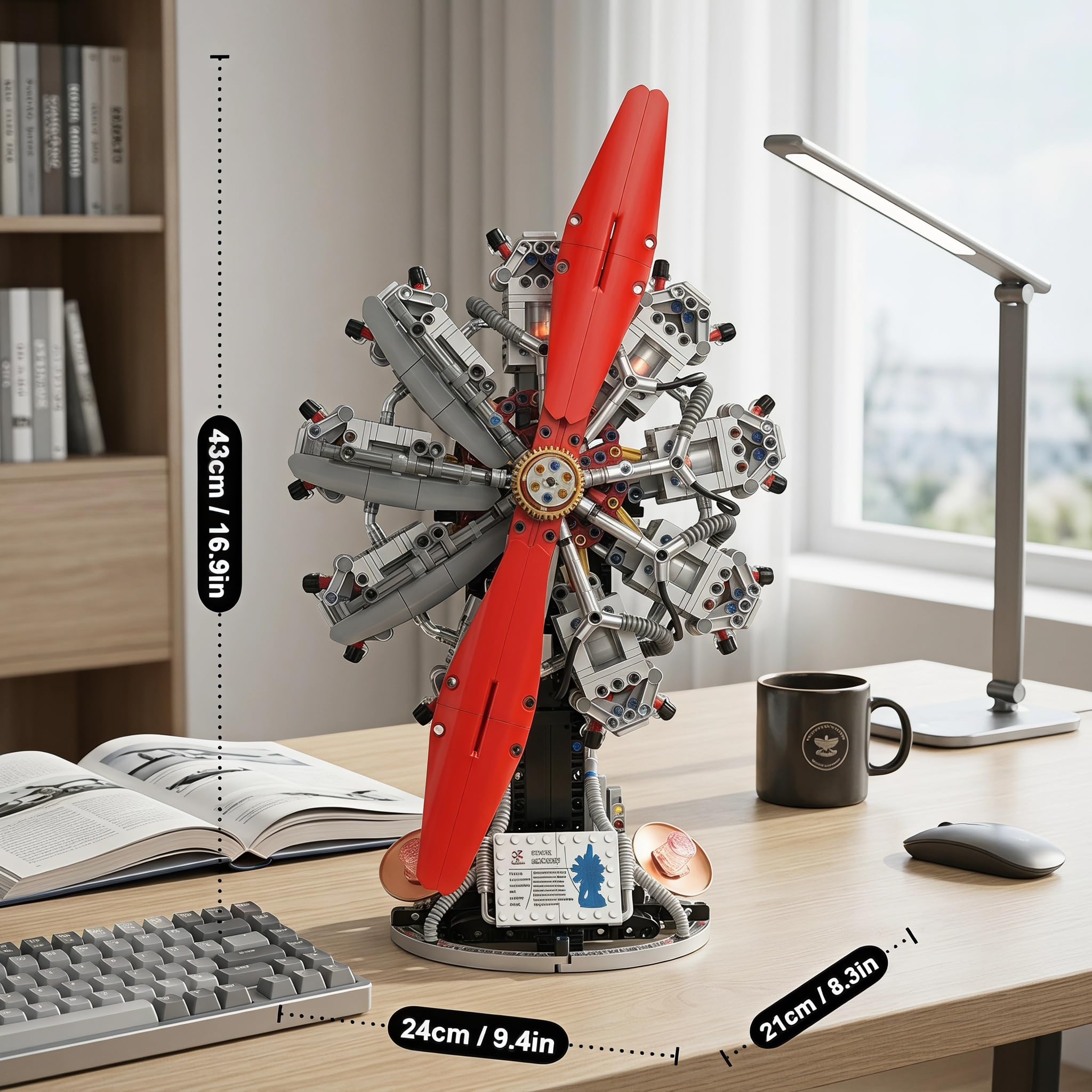 Maqueta Motor 9 Cilindros Radial 1100 Piezas – Hélice Eléctrica | Kit Motor Miniatura Adultos Stem Maquetas para Montar Idea Regalo Hombre