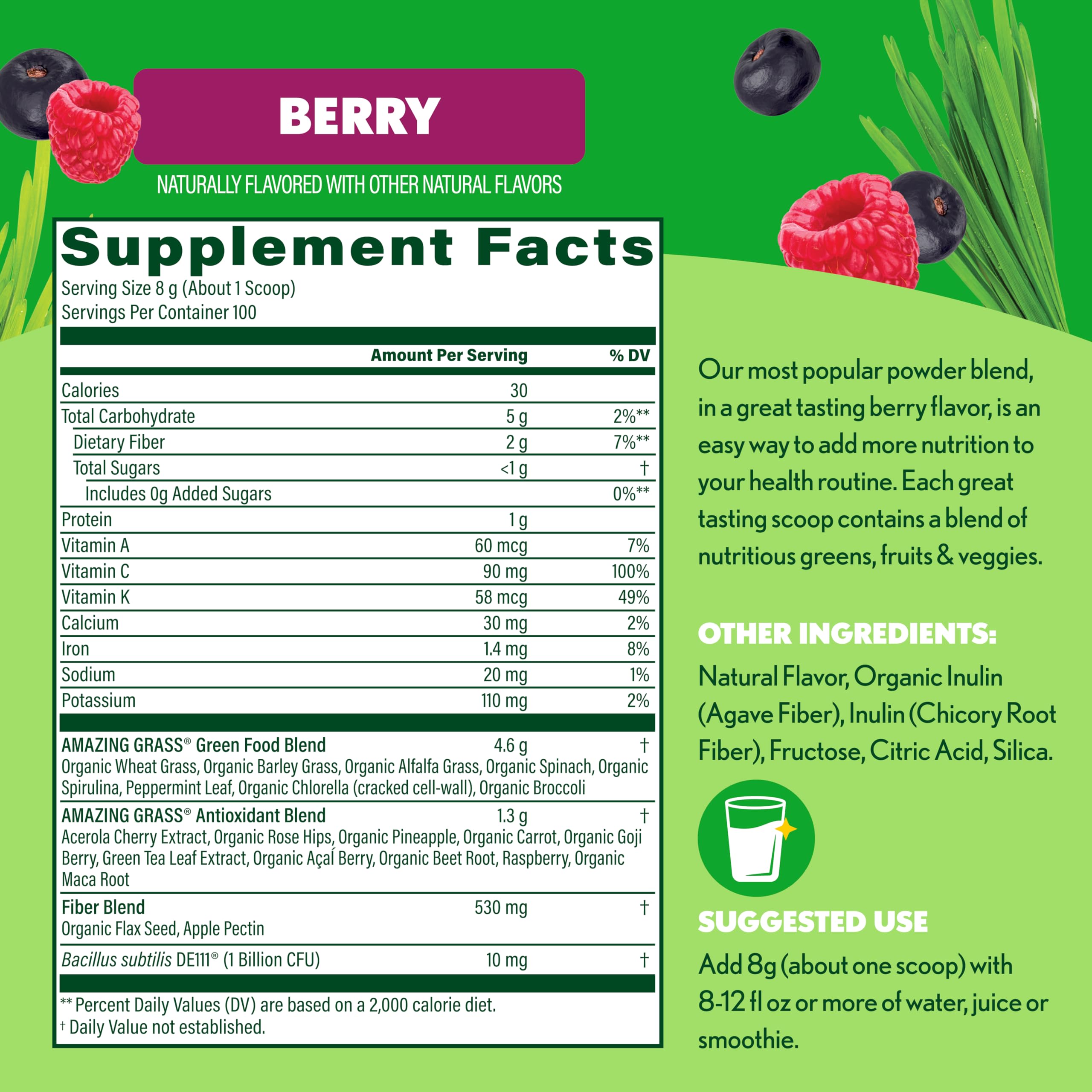 Amazing Grass Super Greens Powder, Organic, Berry, 100 Servings — Amazon image 3
