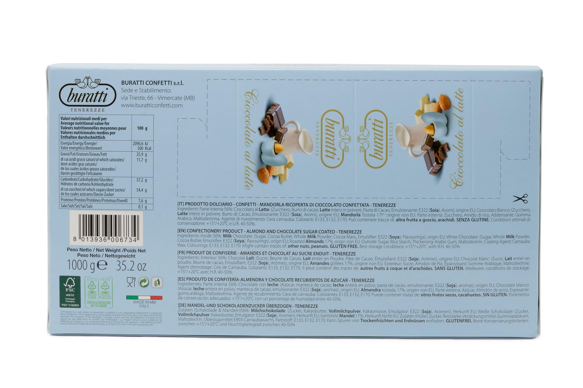 Buratti Confetti Tenerezze Almendras Recubiertas De Chocolate Azul 1000 g