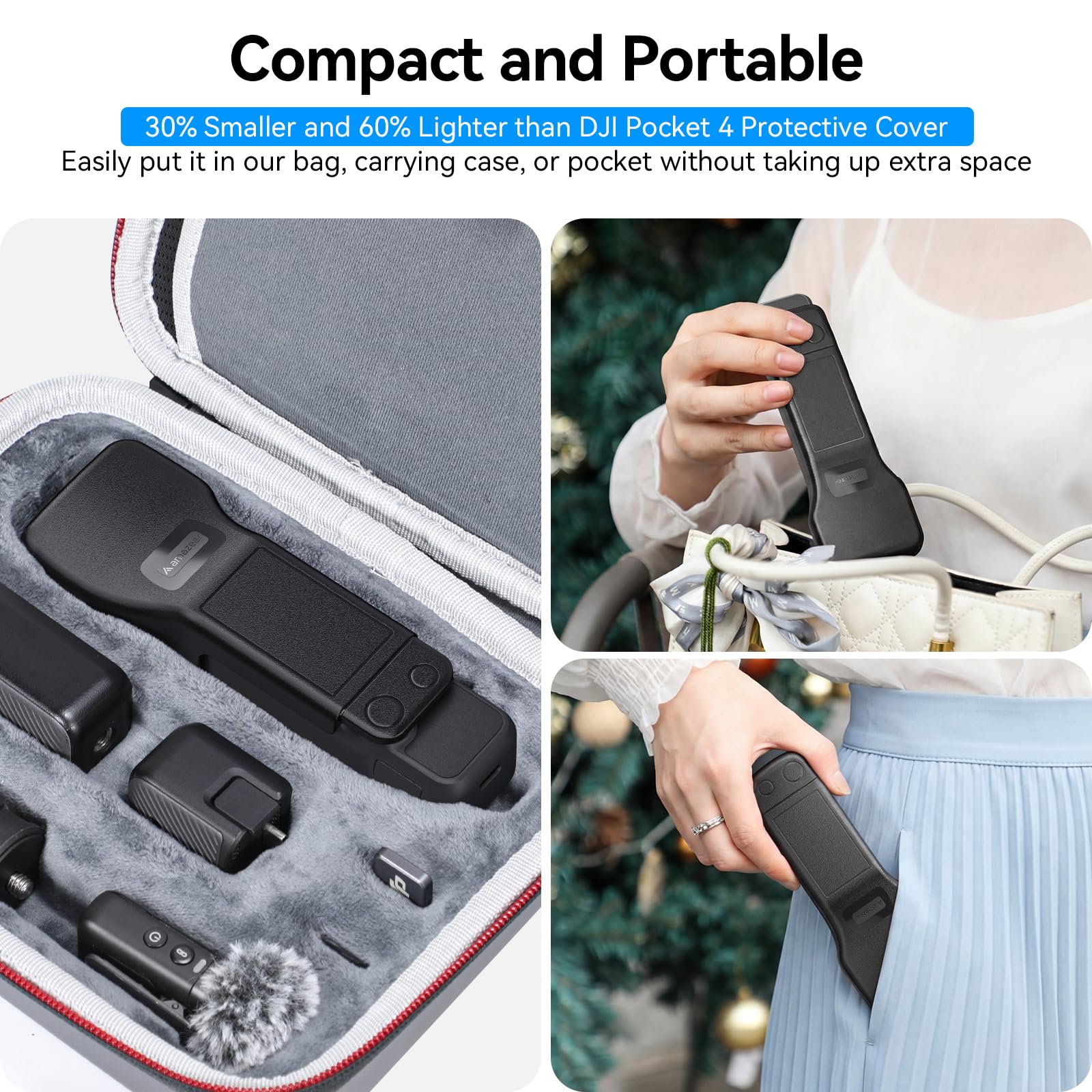 AMAZEAR Custodia protettiva rigida per DJI Osmo Pocket 4, copriobiettivo fotocamera, protezione gimbal e display, rivestimento morbido, design compatto, OSMO Pocket 4 accessori Creator Combo, Nero