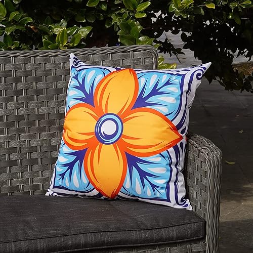 Miniatura 6 de ONWAY Juego de 4 fundas de almohada para exteriores impermeables de 20 x 20 pulgadas, fundas de cojín decorativas florales bohemias, fundas de cojín