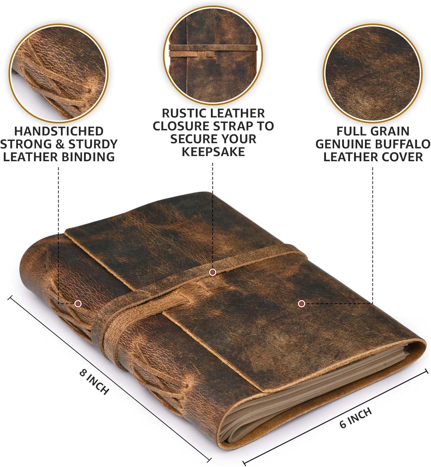 LEATHER VILLAGE Genuine Leather Bound Journal Writing Notebook for Men Women - Daily Writing Notepad Lined Paper 300 Kraft Pages, Handmade, Rustic Brown, 8 X 6 in (A5)