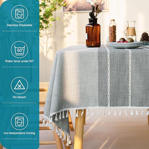 Miniatura 7 de BESBESME Mantel rústico impermeable de estilo bohemio, manteles para mesas rectangulares de cocina, comedor, lavable y resistente a las arrugas