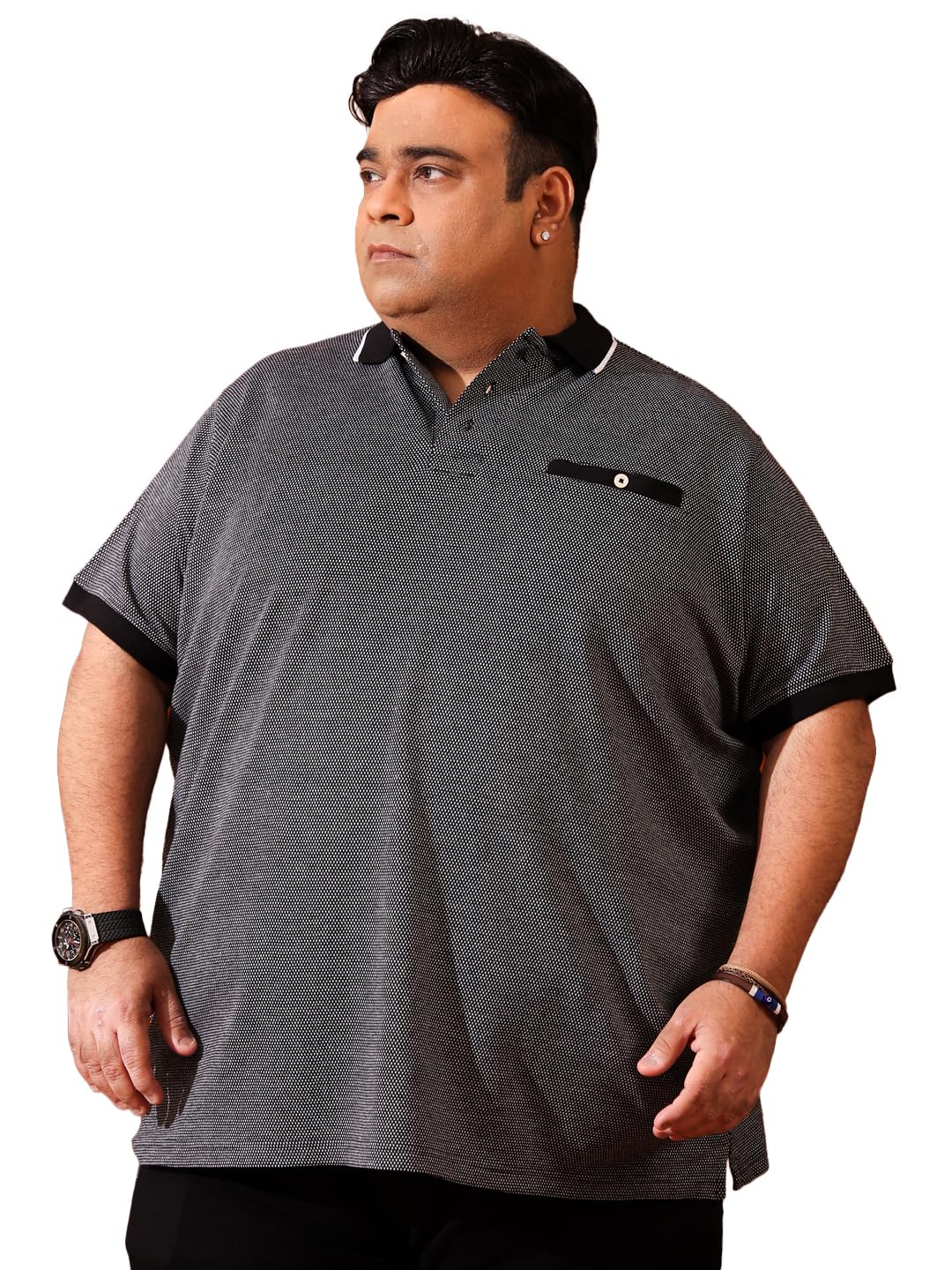 Plus Size Men's Regular Fit Jacquard Polo Tshirt-image-31