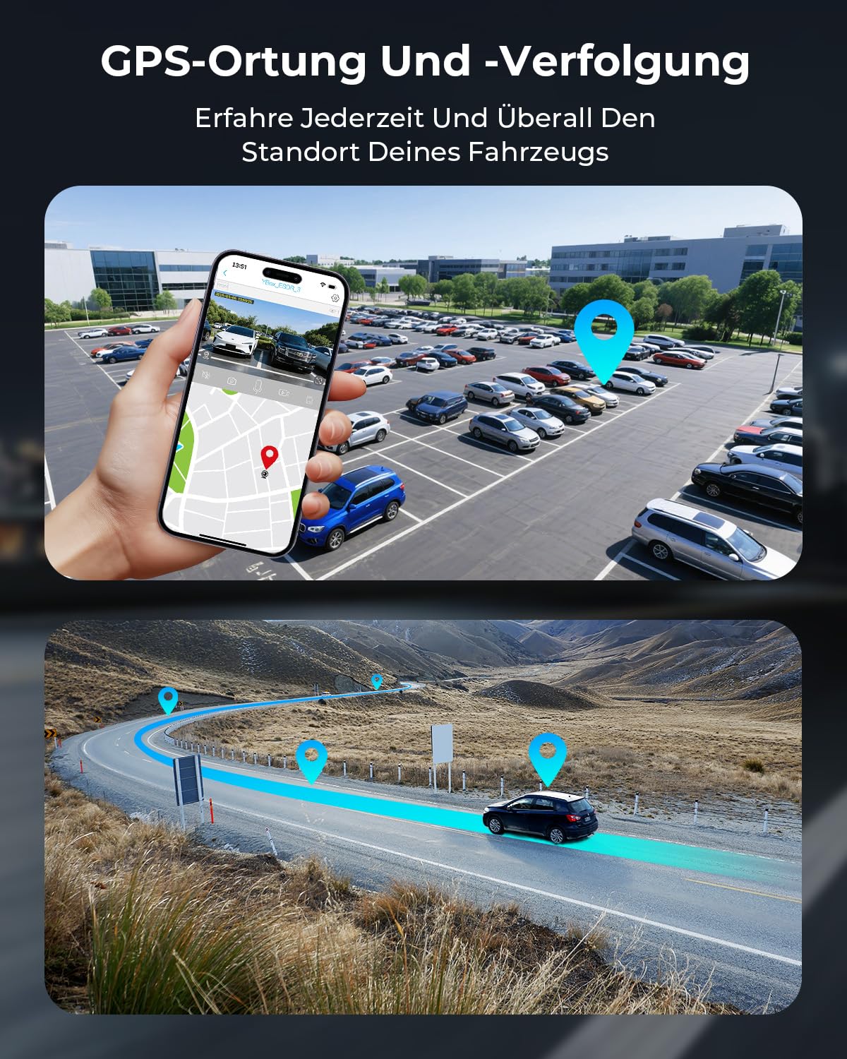 NUASI 4G LTE Dashcam Vorne Hinten 2K/1080P mit 24/7-Parkmodus