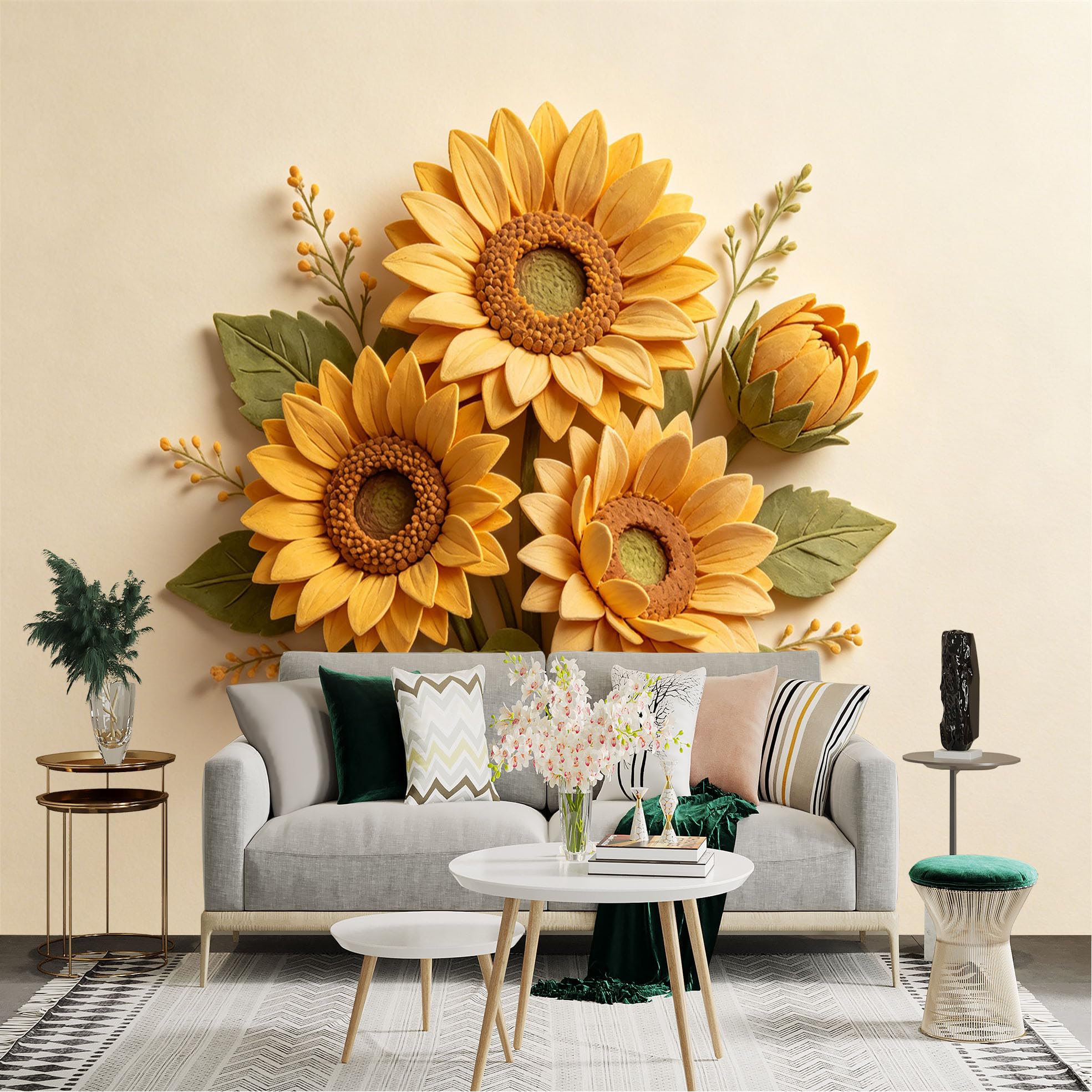 Lnzczhyre Dbh260521879 Custom Size Wall Sticker Mural， Beautiful Sunflower Bouquet， Vibrant Yellow Floral Art， Elegant Botanical Decor， For Wall Decoration， Peelandstick Wall Decals.